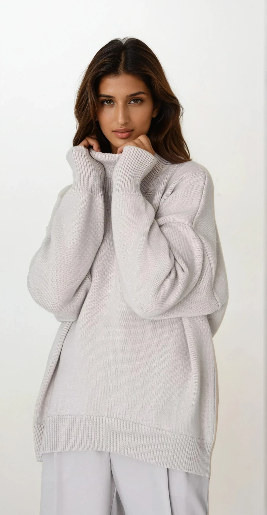ordinary turtleneck dropped shoulder sweater in solid color