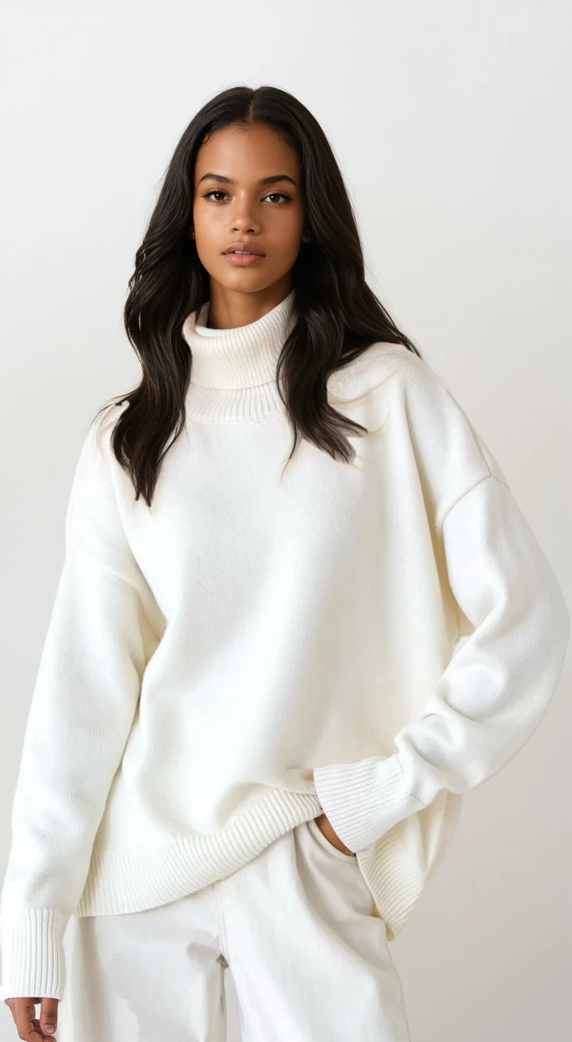 ordinary turtleneck dropped shoulder sweater in solid color
