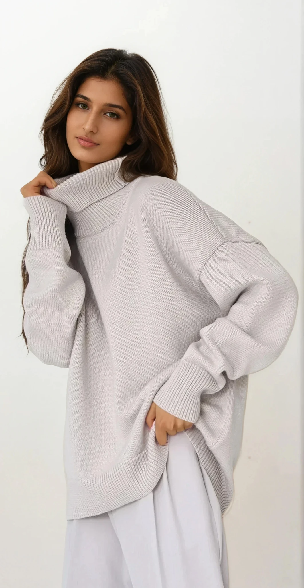 ordinary turtleneck dropped shoulder sweater in solid color