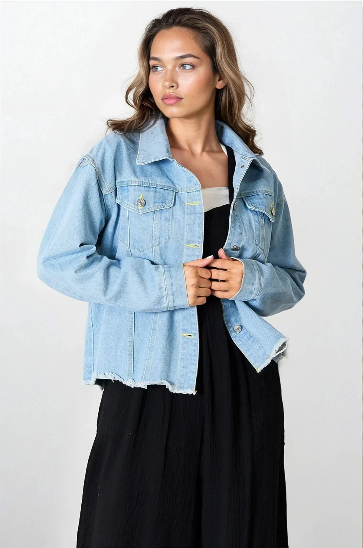 Raw and Real dropped shoulder denim jacket with raw hem and pockets