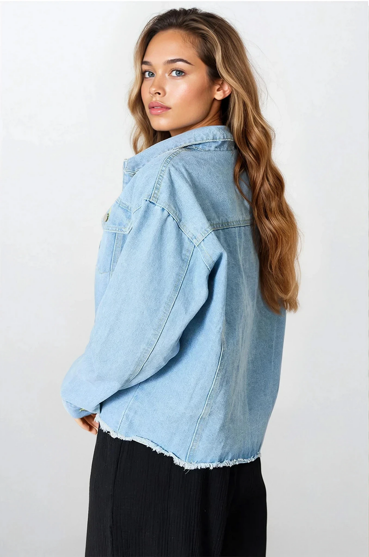 Raw and Real dropped shoulder denim jacket with raw hem and pockets
