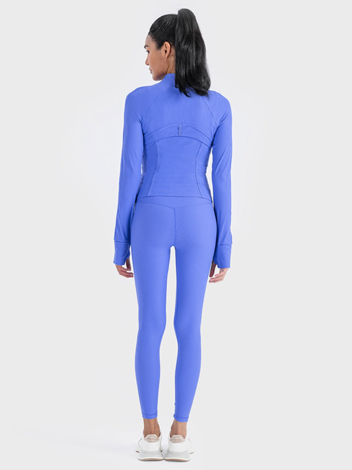 Recharge full zip long sleeve jacket with high stretch fabric and thumb holes