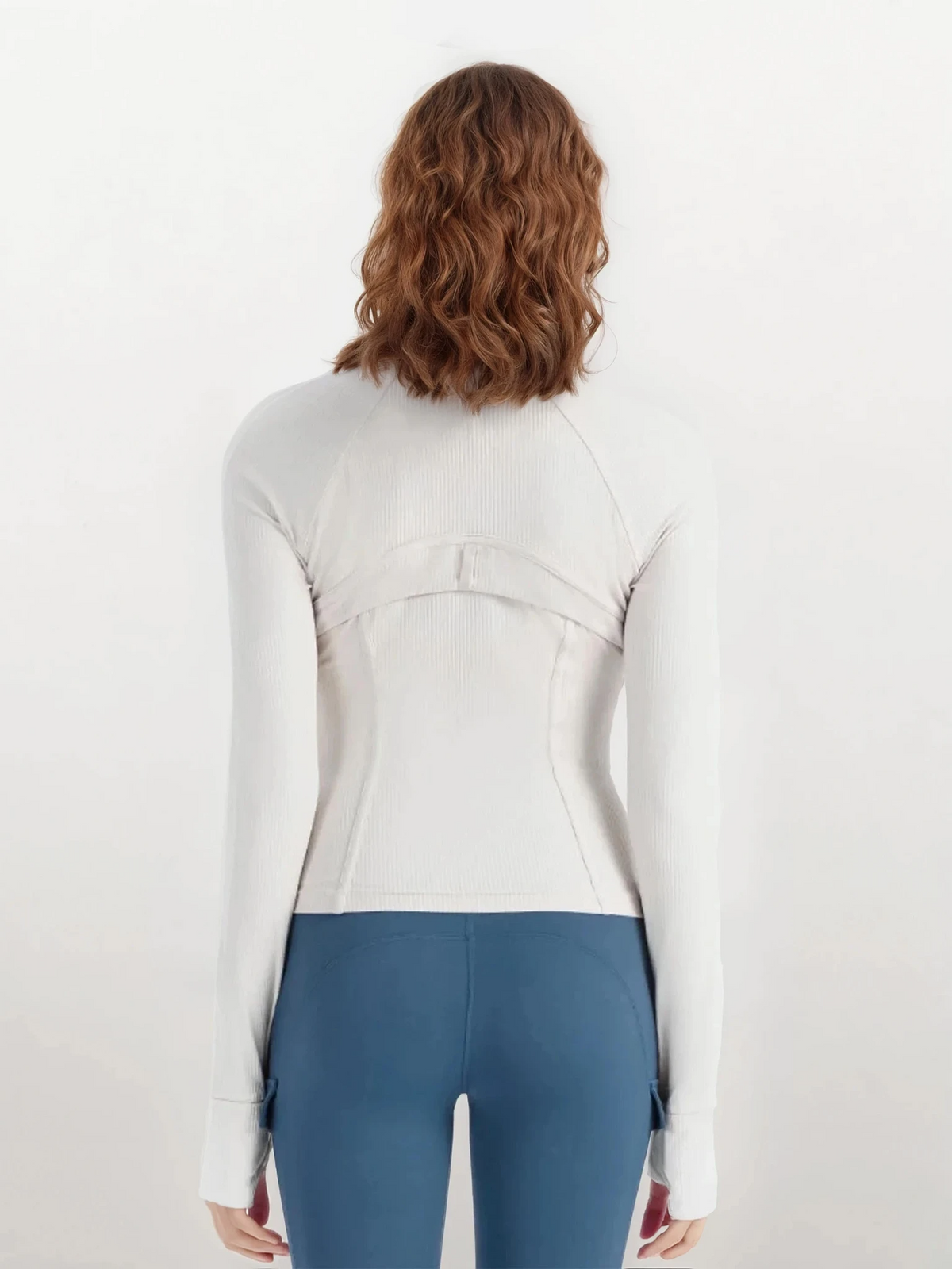Recharge full zip long sleeve jacket with stretchy fabric and thumb holes