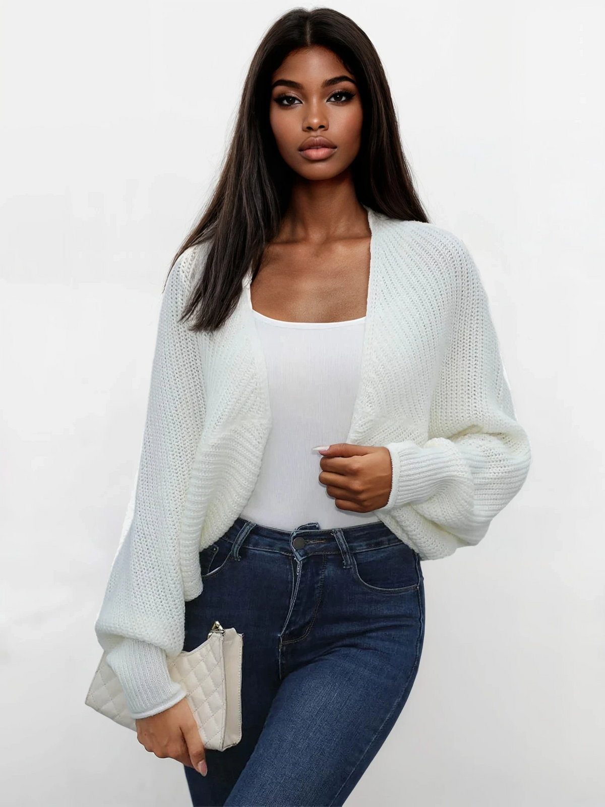 Reset open front cropped dolman sleeve cardigan in solid pattern
