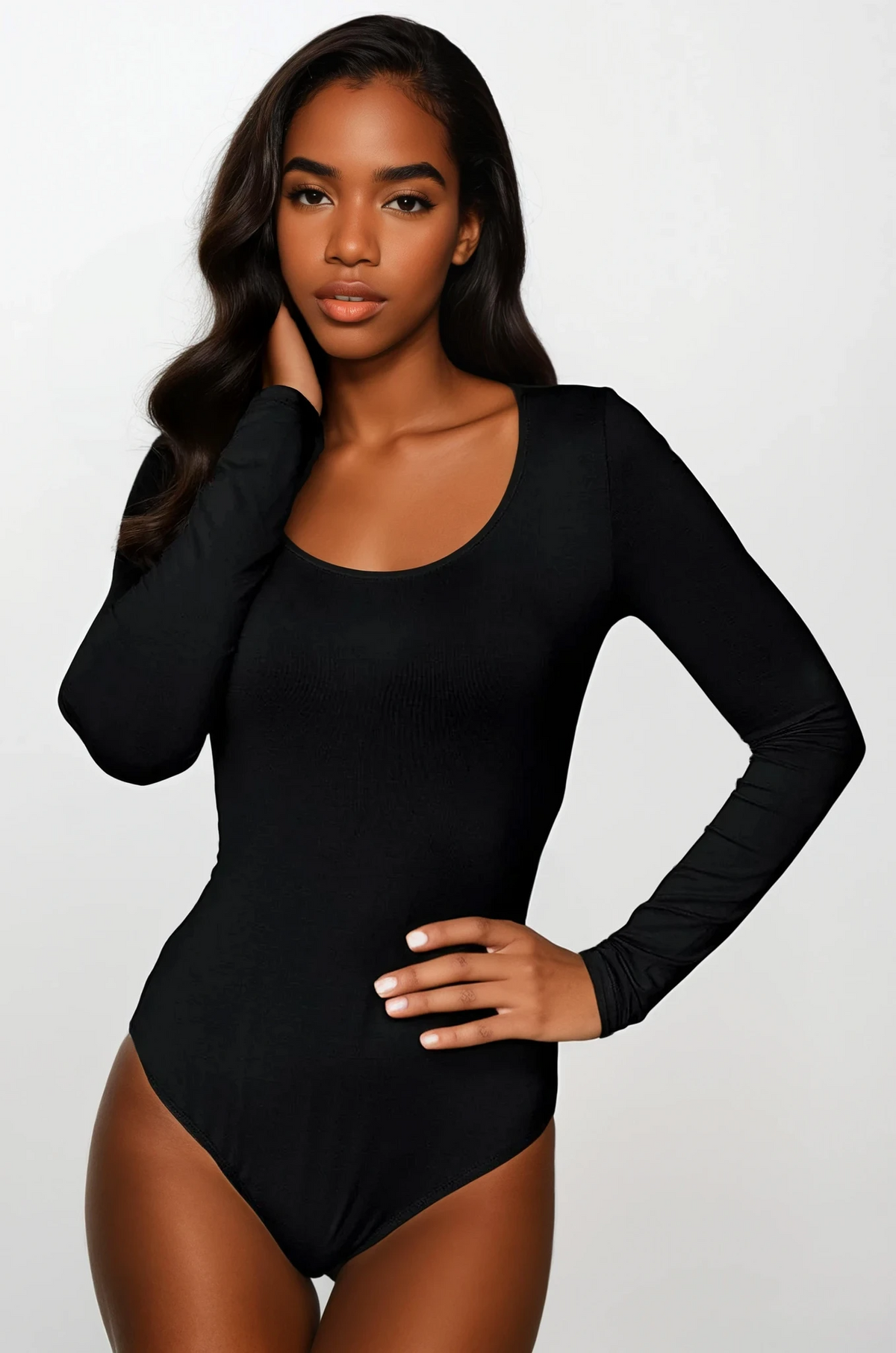 Essential round neck long sleeve bodysuit in solid pattern