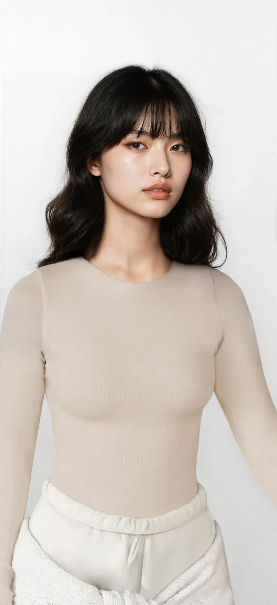 Round neck long sleeve t-shirt in solid color with stretchy fabric