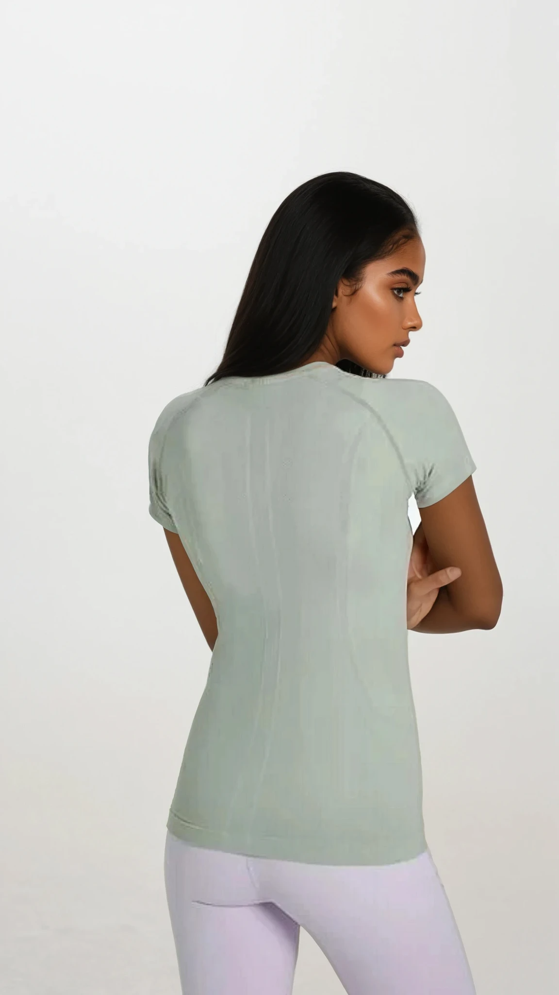 Simple round neck short sleeve top in solid color with slight stretch