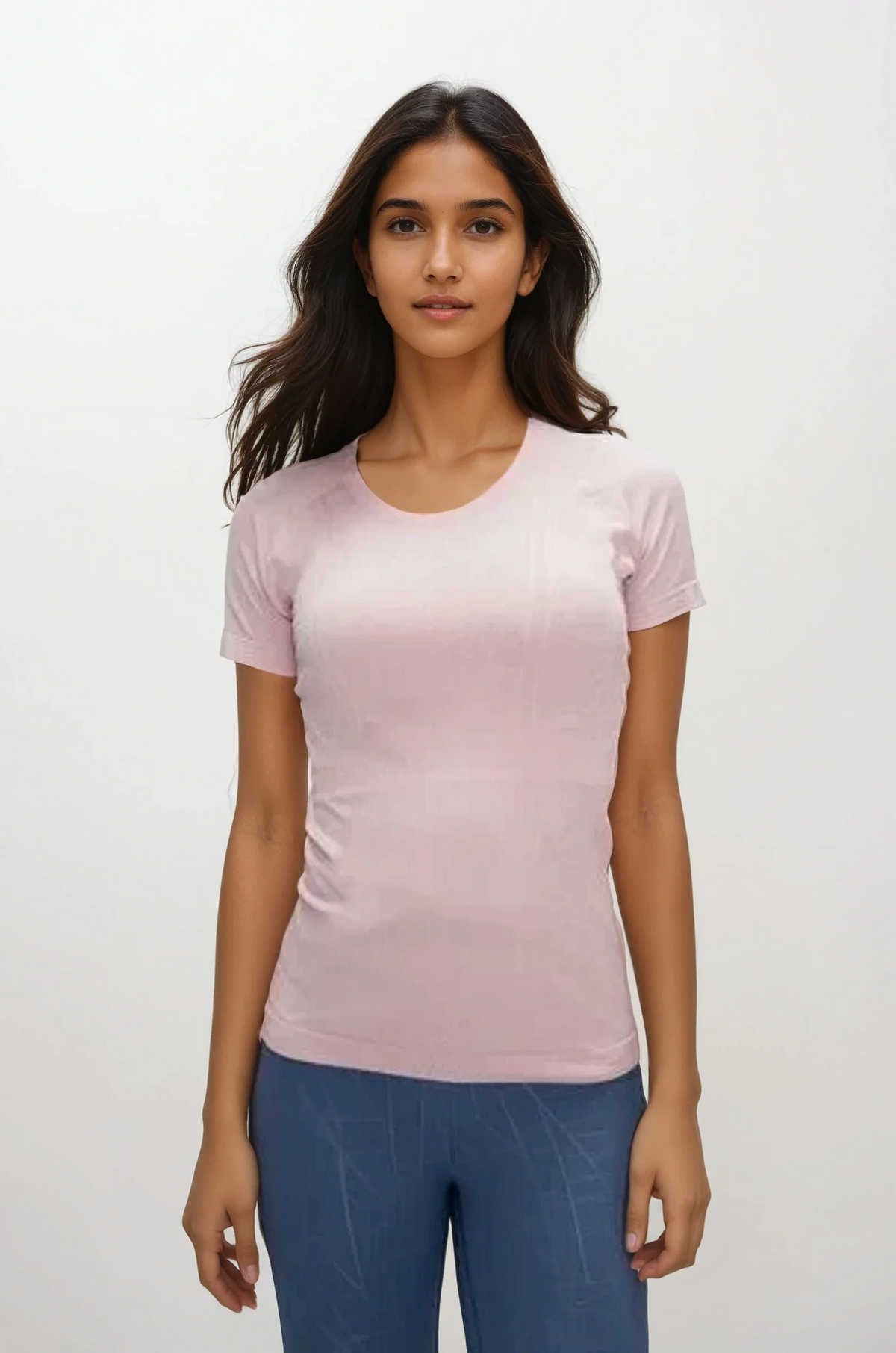 Simple round neck short sleeve top in solid color