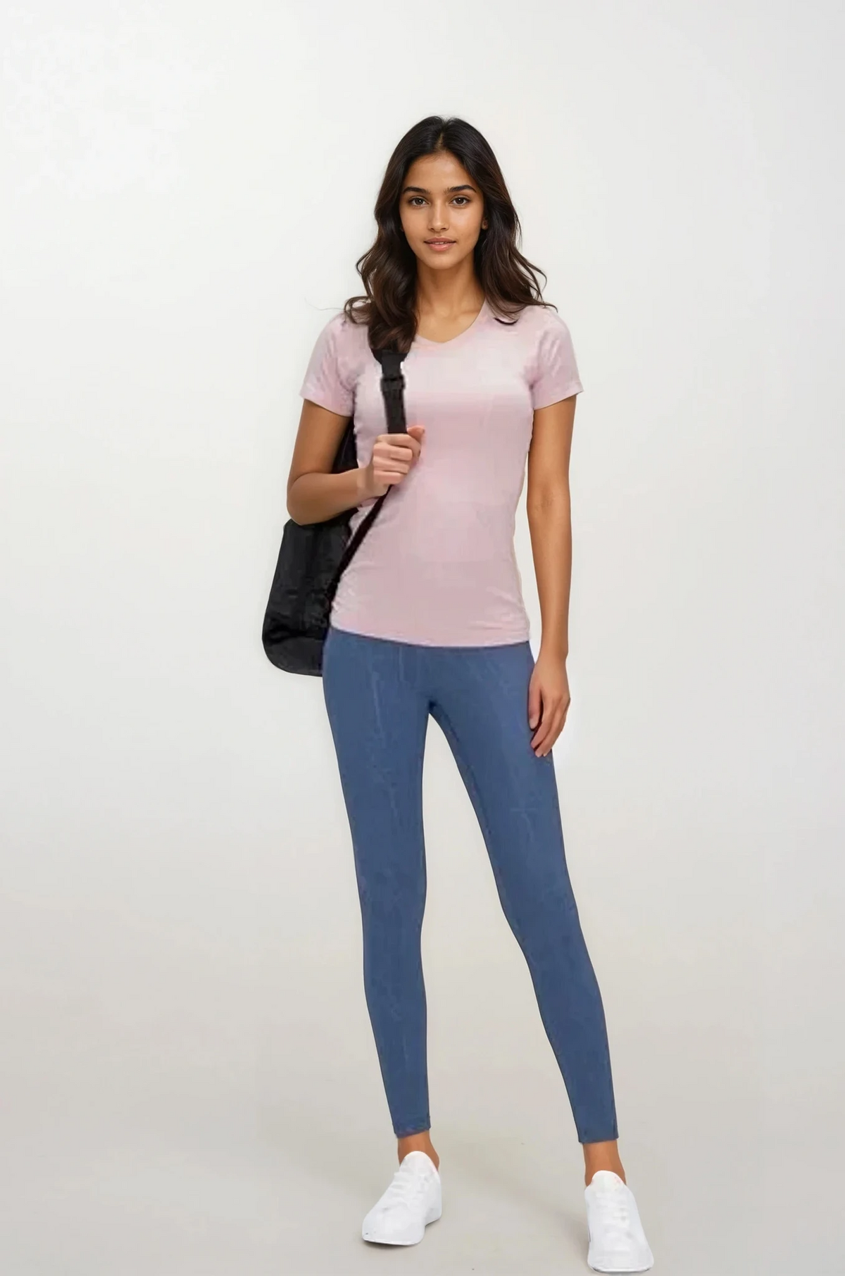 Simple round neck short sleeve top in solid color