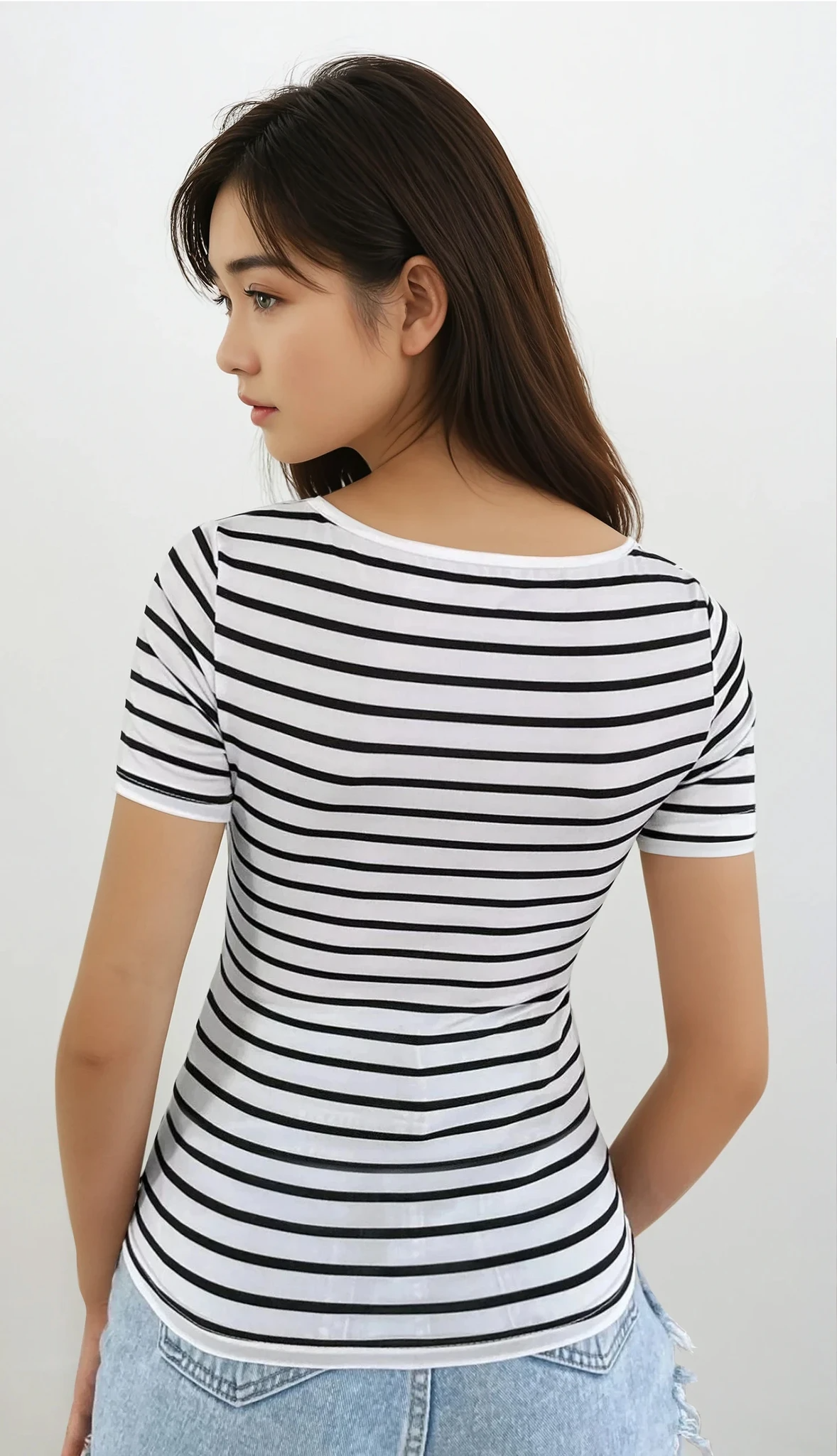 Seaside striped v-neck short sleeve t-shirt with ruching