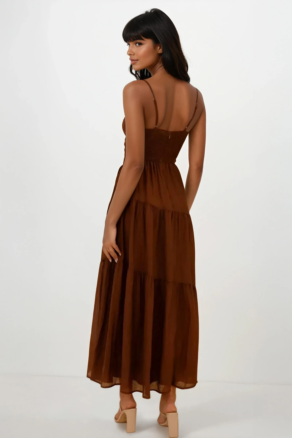 Moderne Boutique Selene ruched smocked back cami maxi dress in elegant black