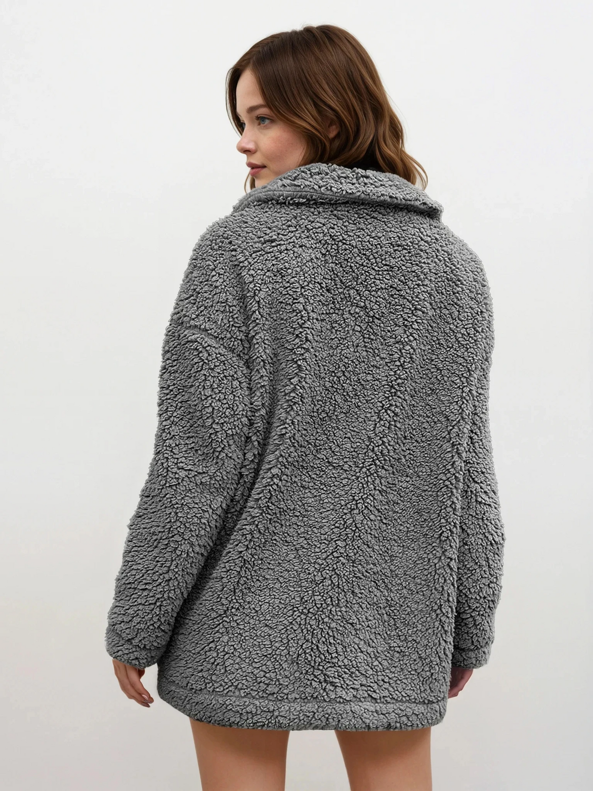 Sherpa full zip collared neck dropped shoulder jacket