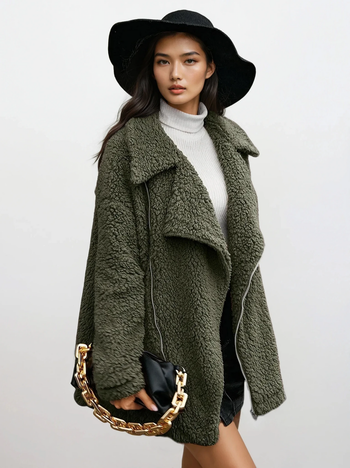 Sherpa full zip collared neck dropped shoulder jacket