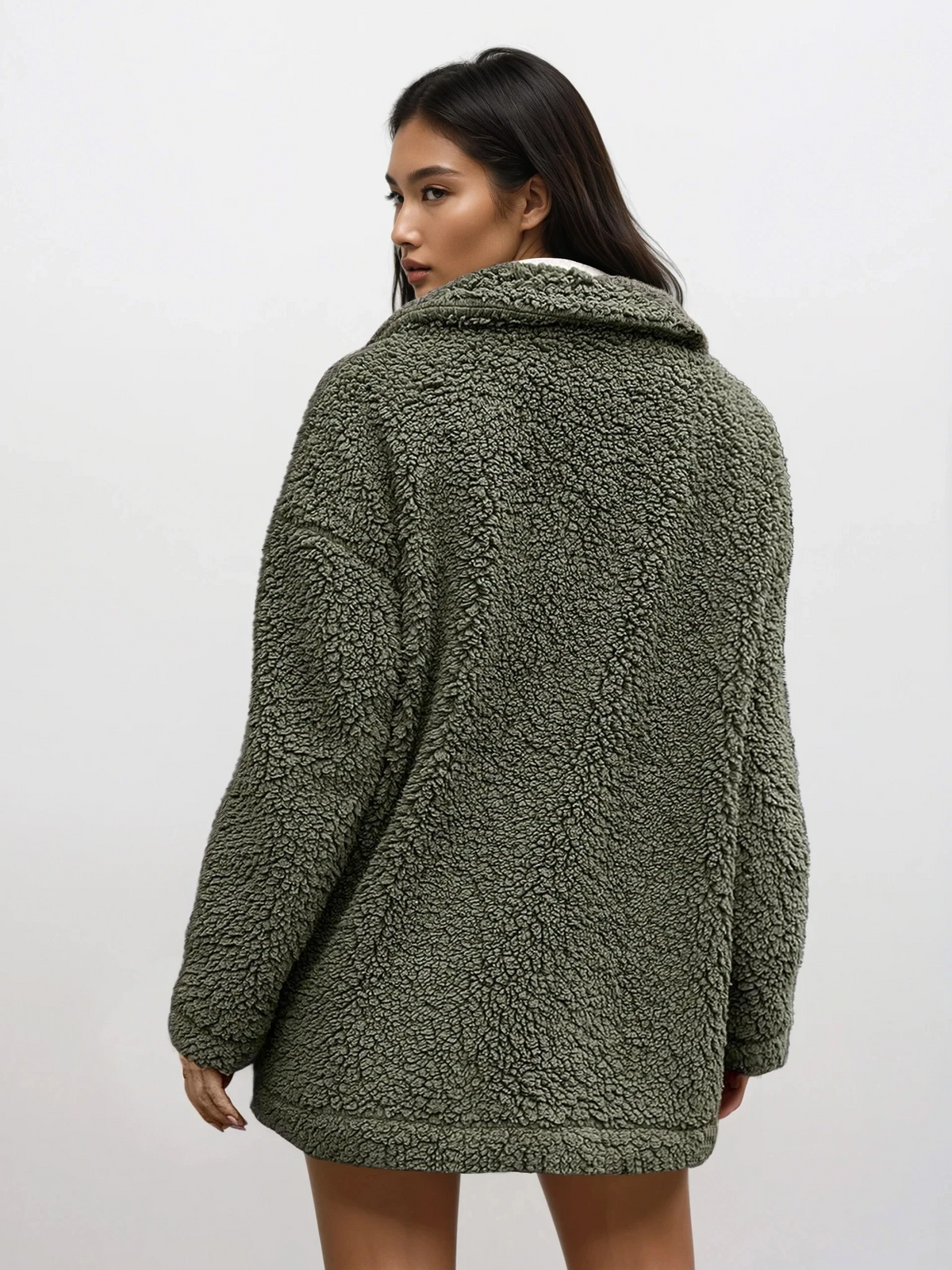 Sherpa full zip collared neck dropped shoulder jacket