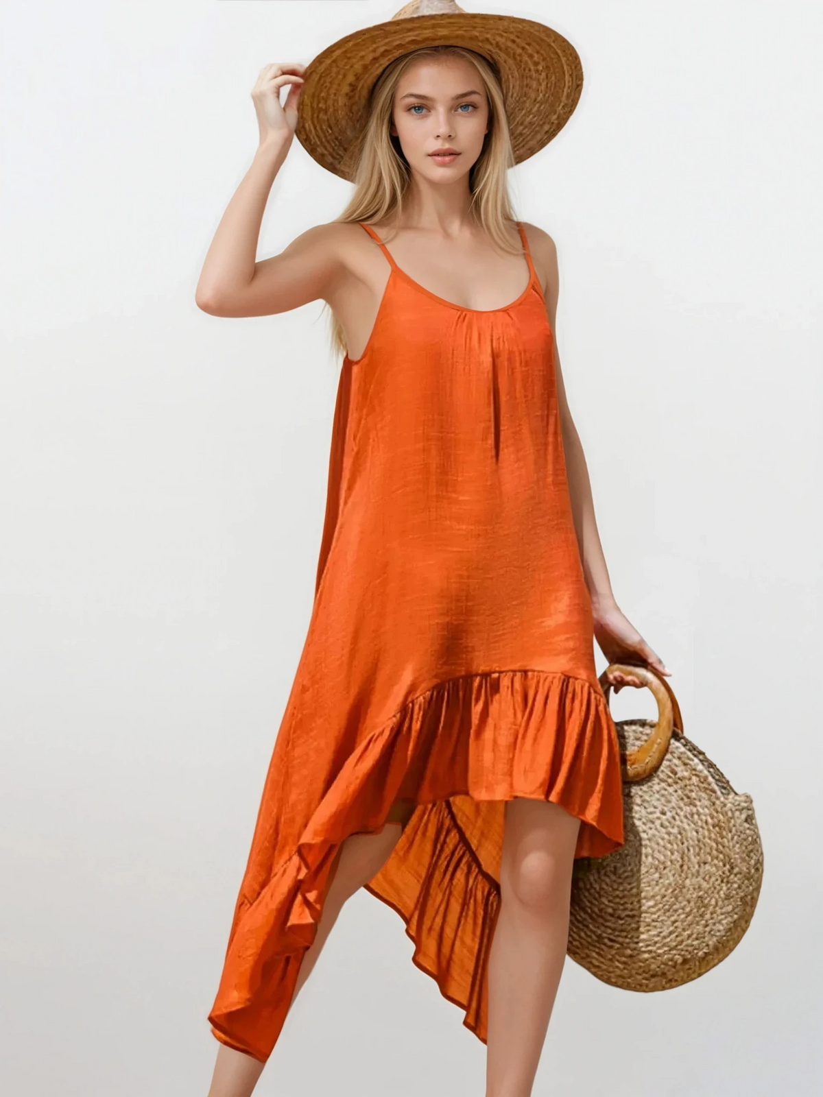 Sienna scoop neck ruffle dress with high-low hem
