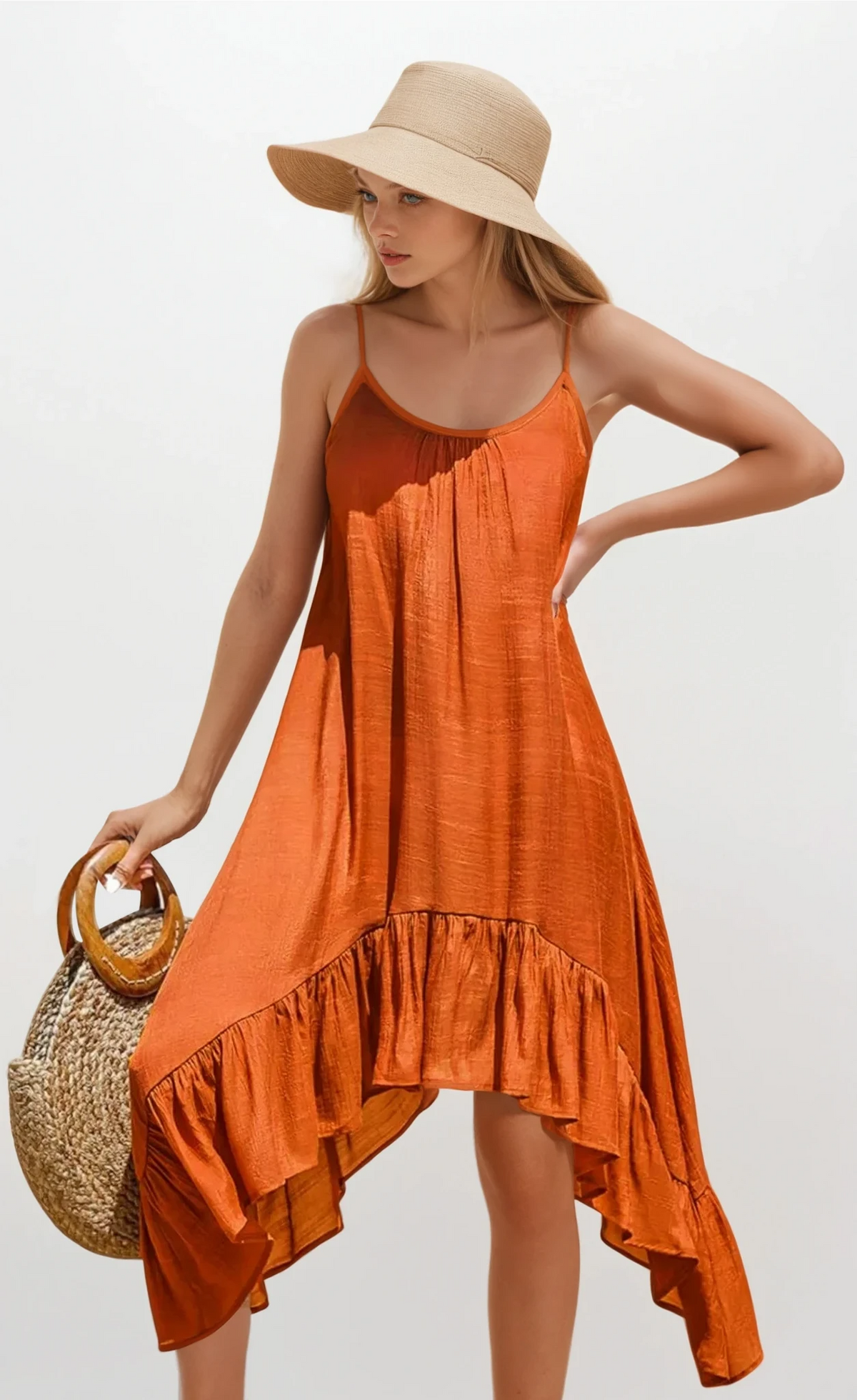 Sienna scoop neck ruffle dress with high-low hem