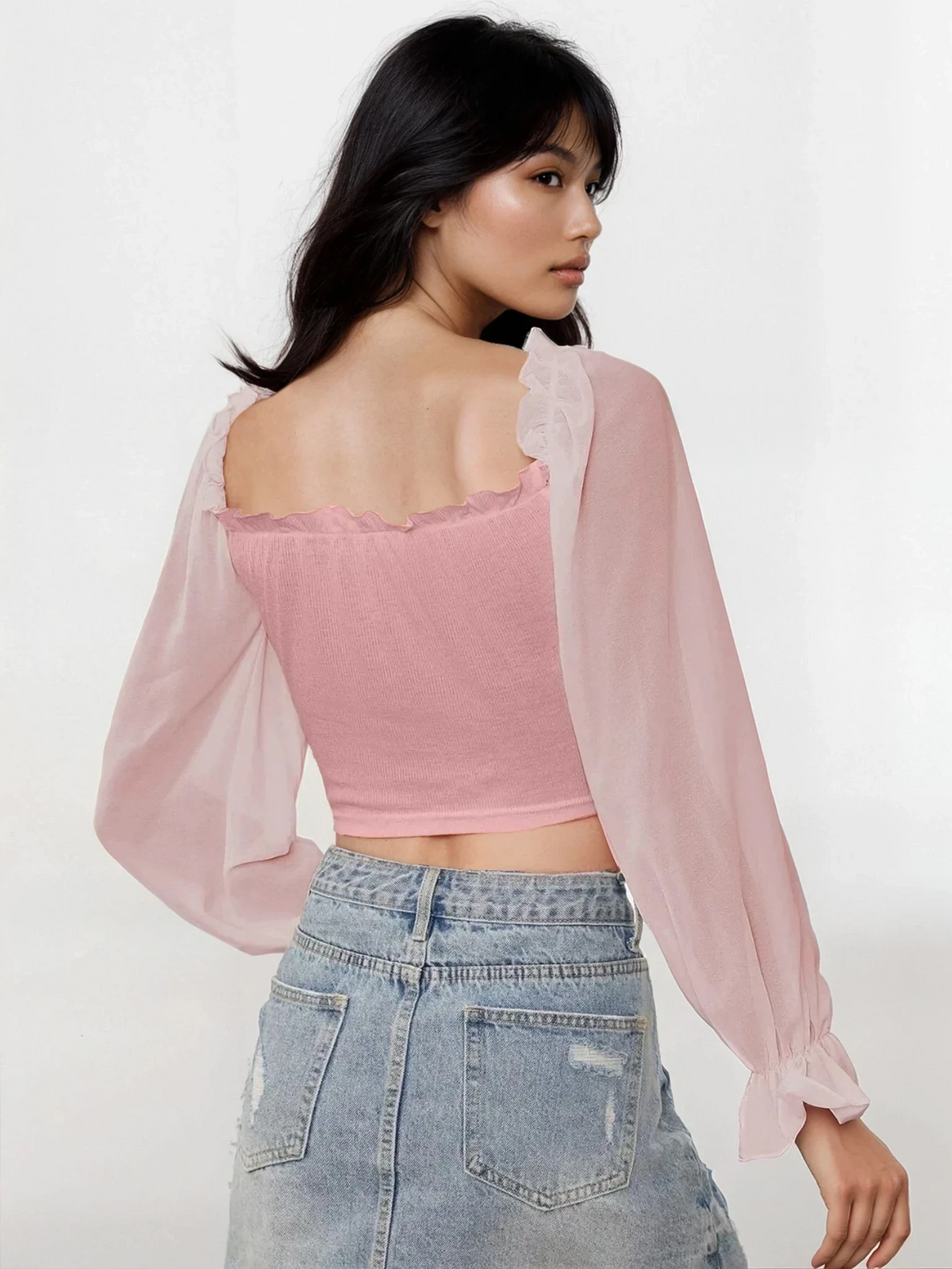 Sweetheart neck flounce sleeve top with adjustable tie-front and ruffles