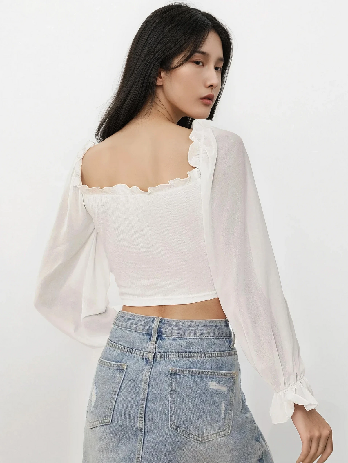 Sweetheart neck flounce sleeve top with adjustable tie-front and ruffles