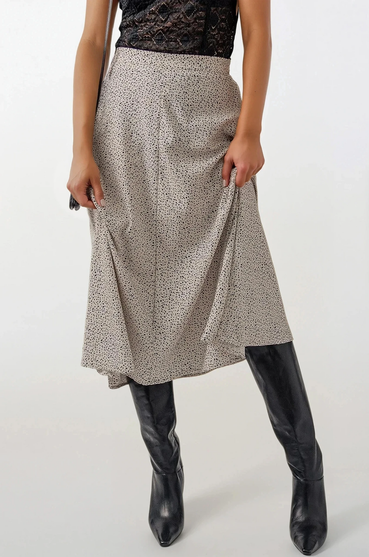 Speckle high-waist midi skirt with modern pattern and flattering fit