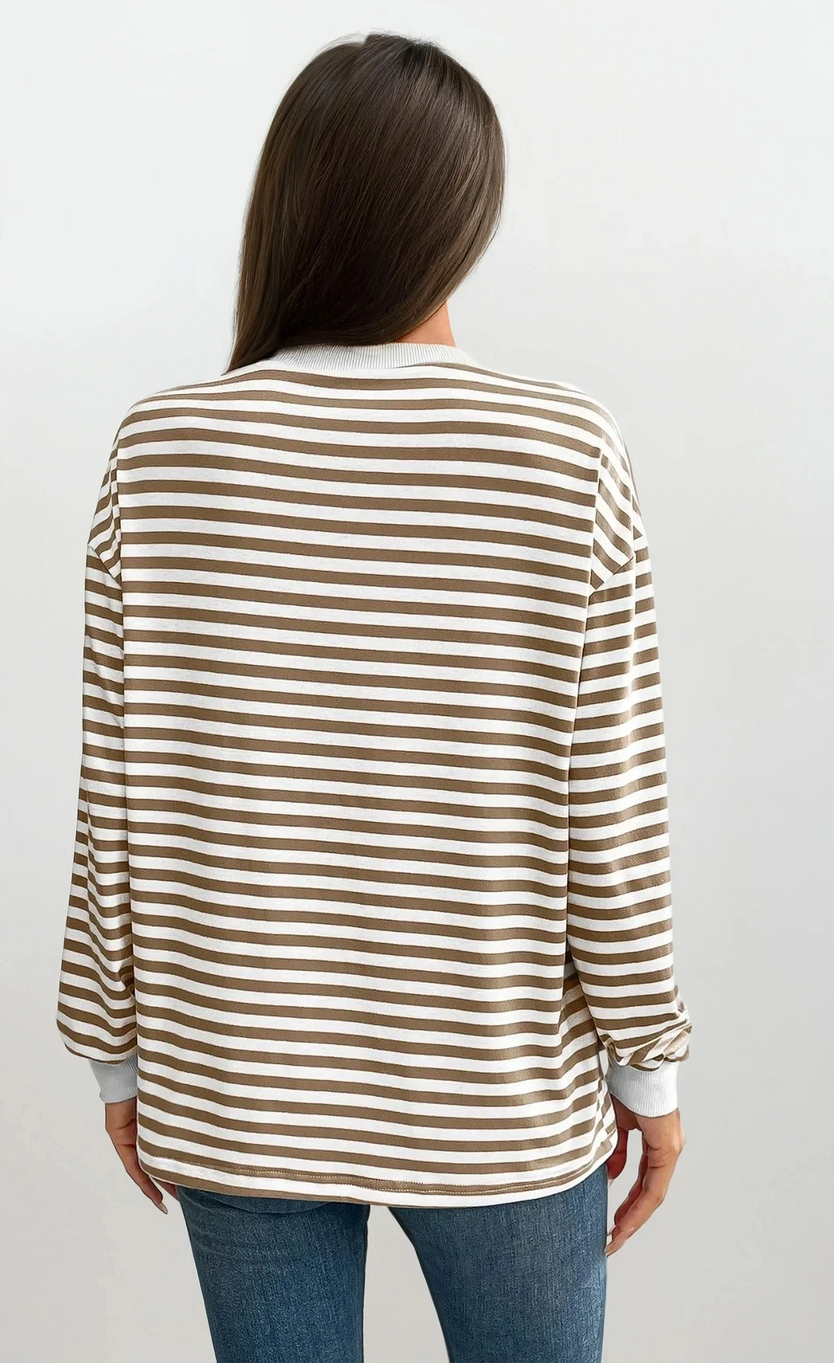 striped crew neck pullover lightweight stretchy versatile sweater
