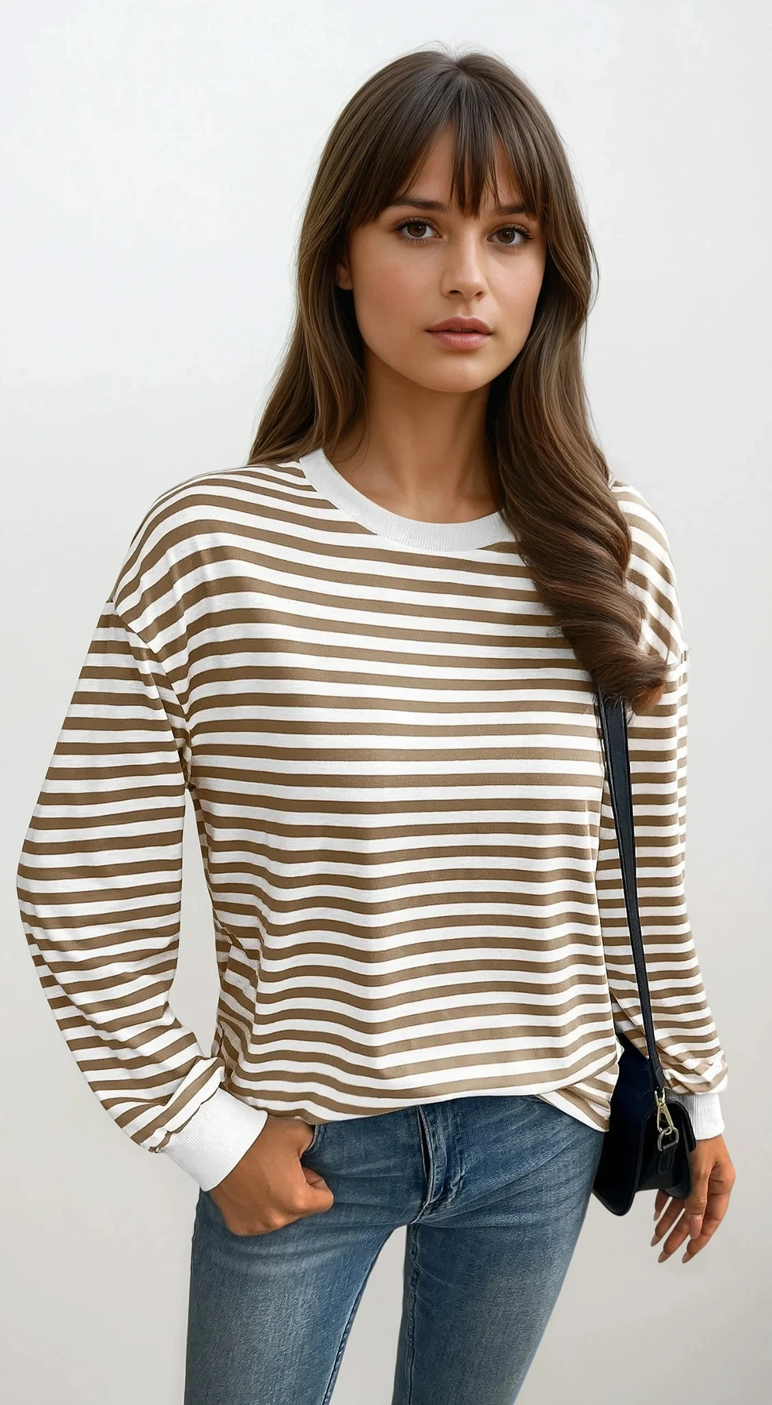 women's striped crew neck pullover lightweight versatile