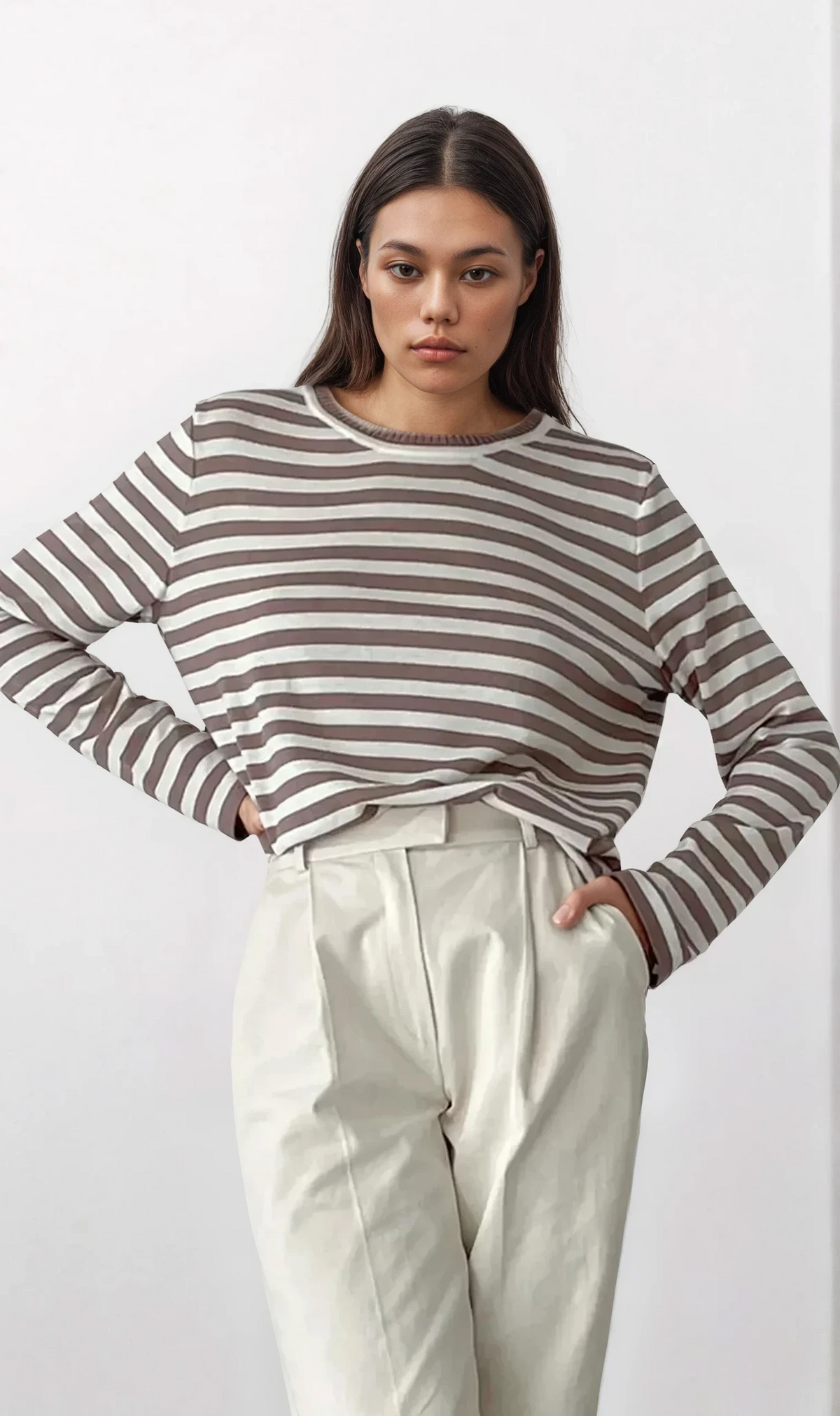 Striped round neck long sleeve sweater for casual and formal wear