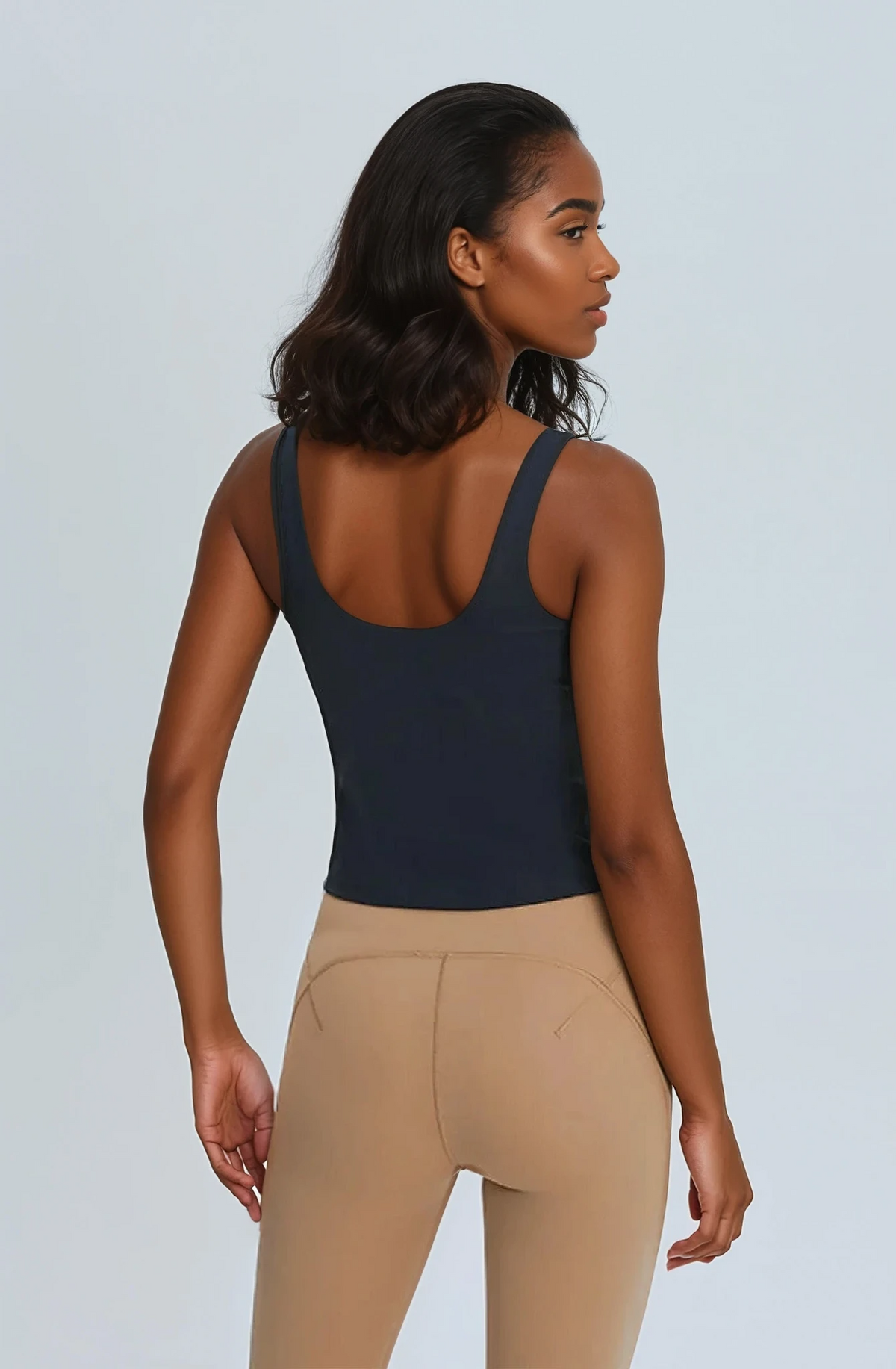 Black studio v-neck tank with built-in bra-solid-color-activewear