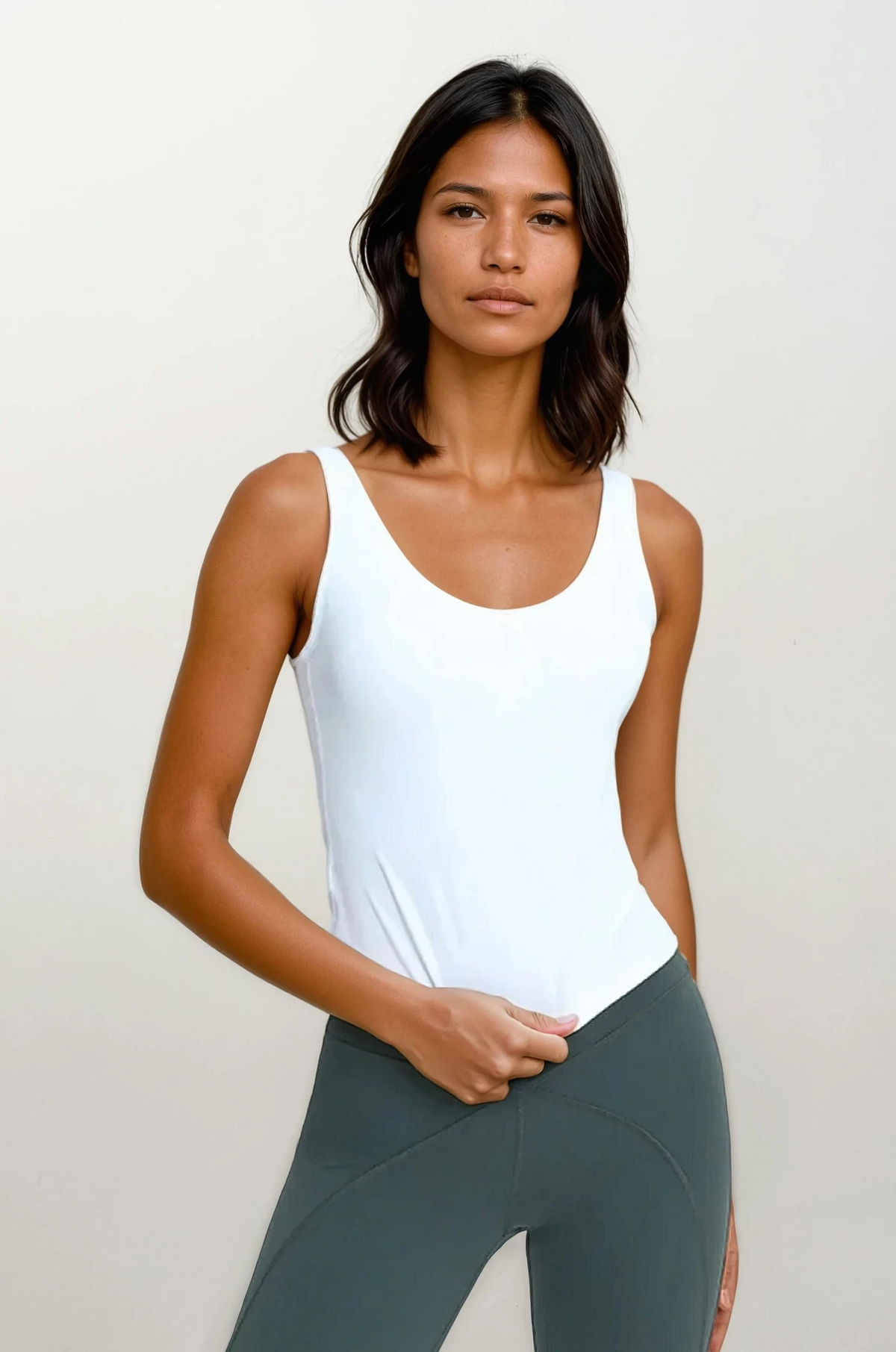 Black studio v-neck tank with built-in bra-solid-color-activewear