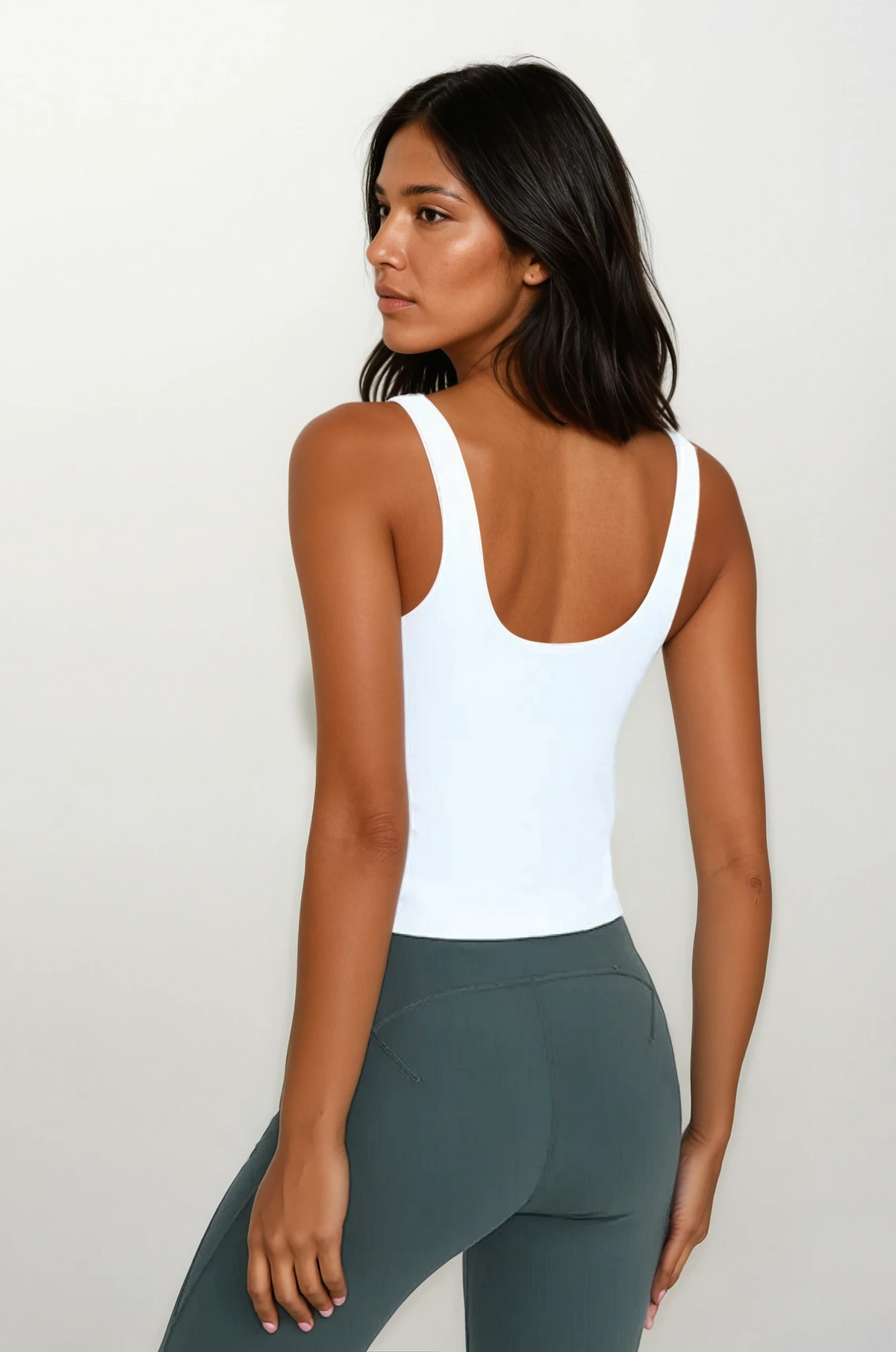 Black studio v-neck tank with built-in bra-solid-color-activewear
