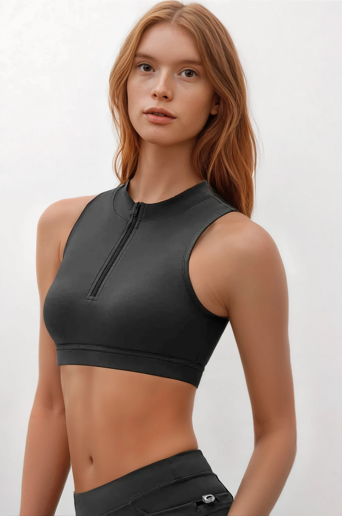Sweet Surprise Half Zip Cropped Tank with back cutout and slim fit
