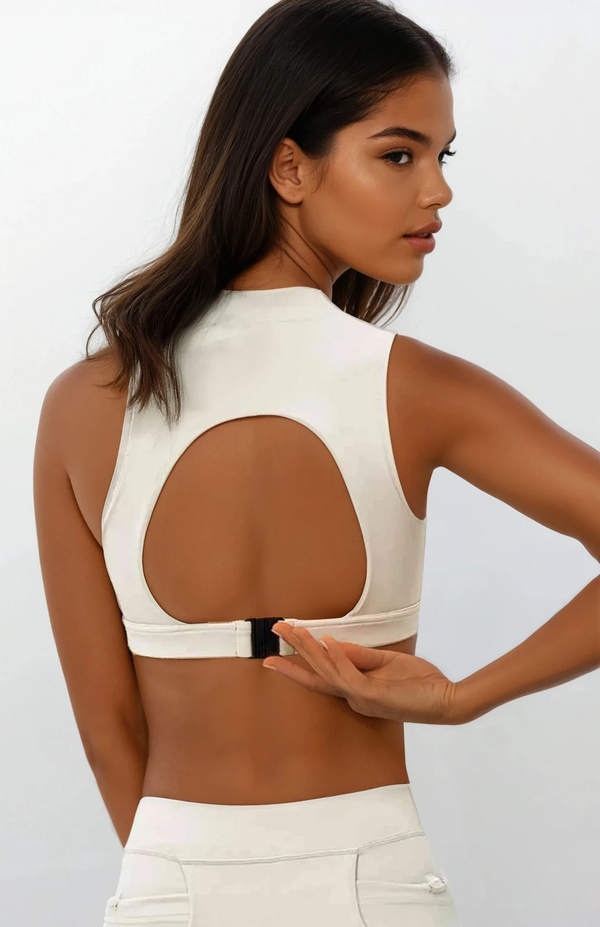Sweet Surprise Half Zip Cropped Tank with back cutout and slim fit