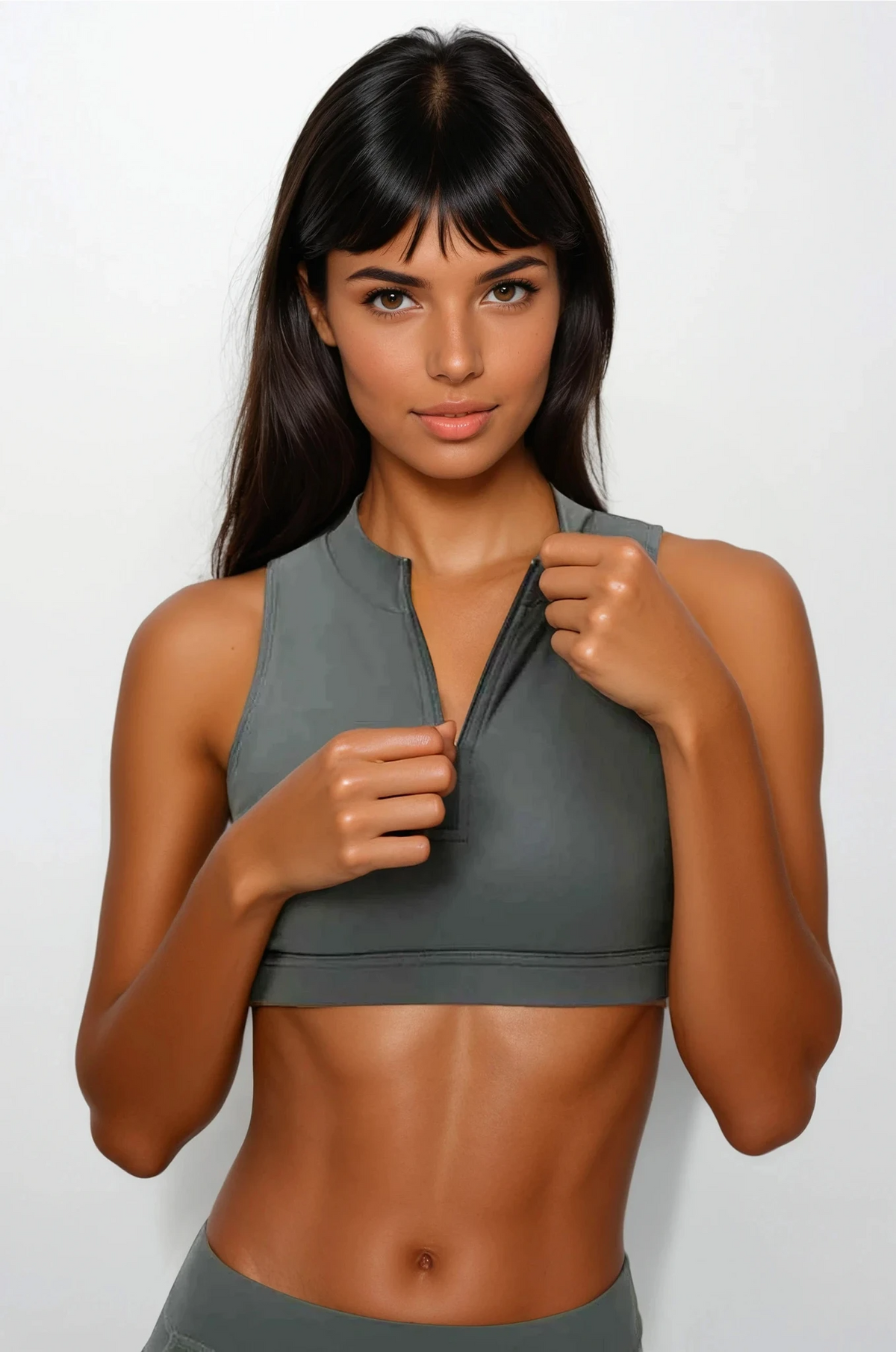 Sweet Surprise Half Zip Cropped Tank with back cutout and slim fit