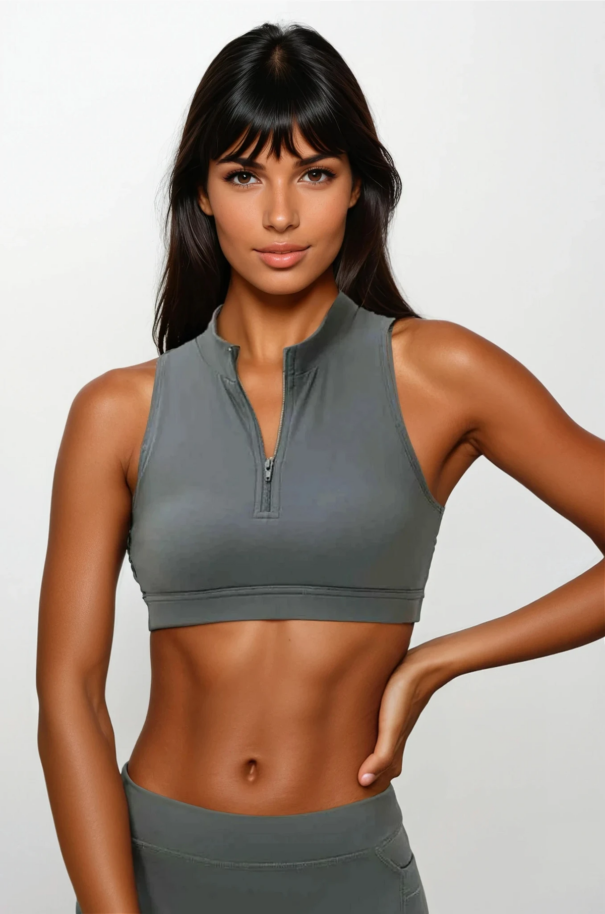 Sweet Surprise Half Zip Cropped Tank with back cutout and slim fit