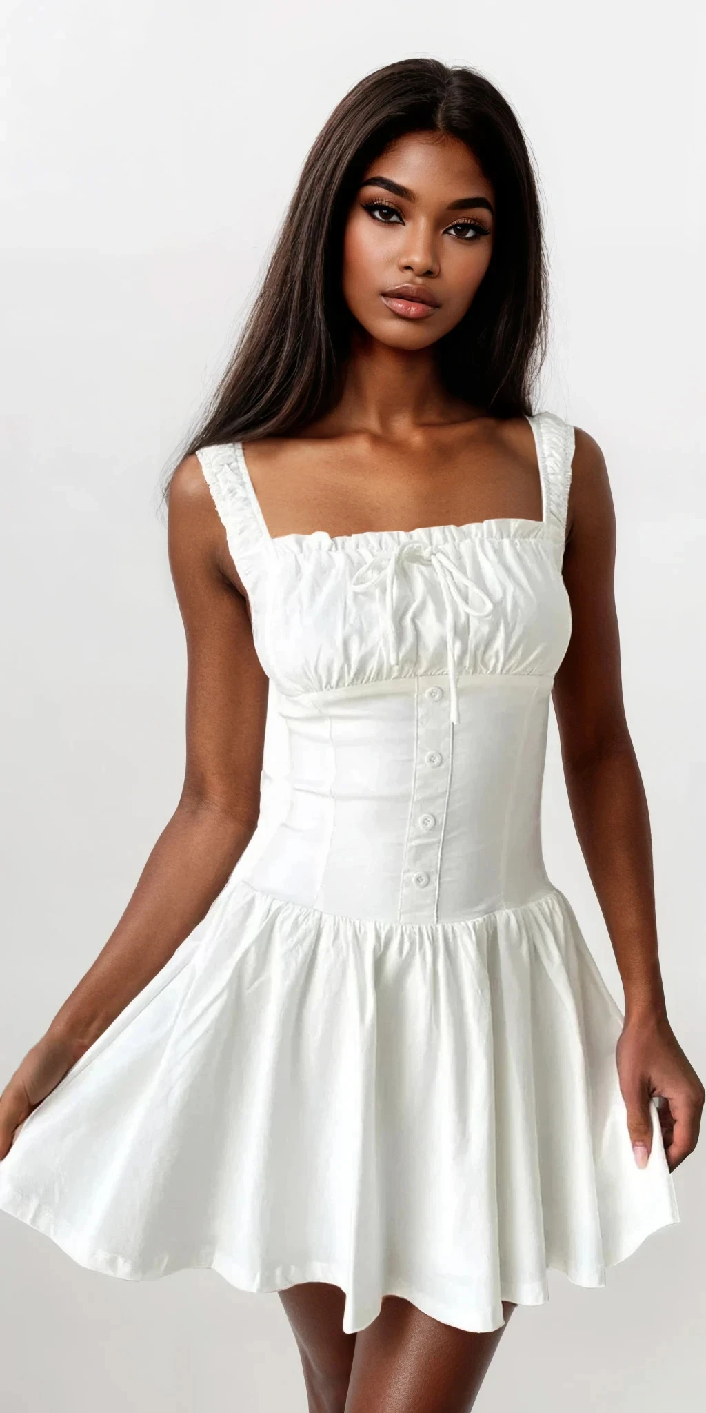 sweetheart square neck cami dress with buttons and ruching
