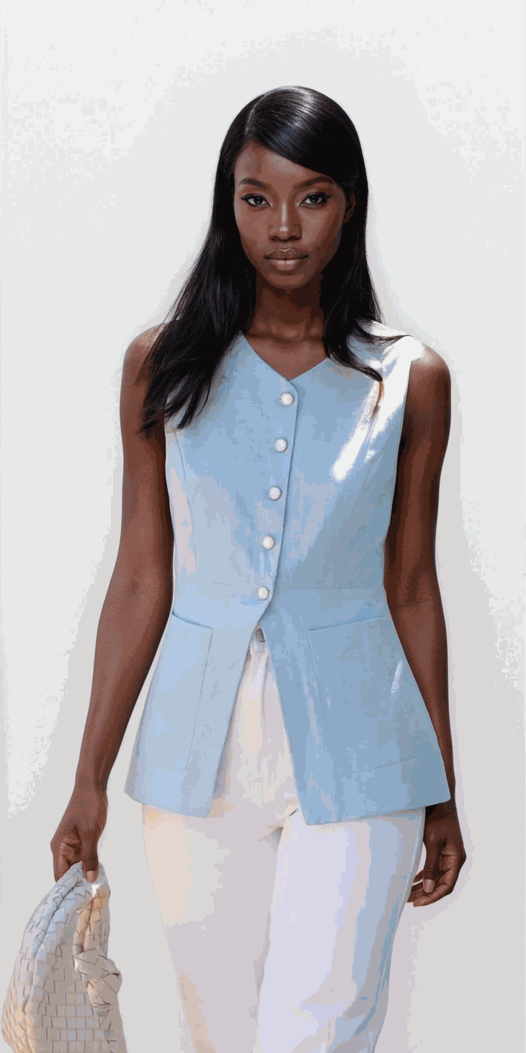 Trace V-neck button-down vest with pockets and sleeveless design