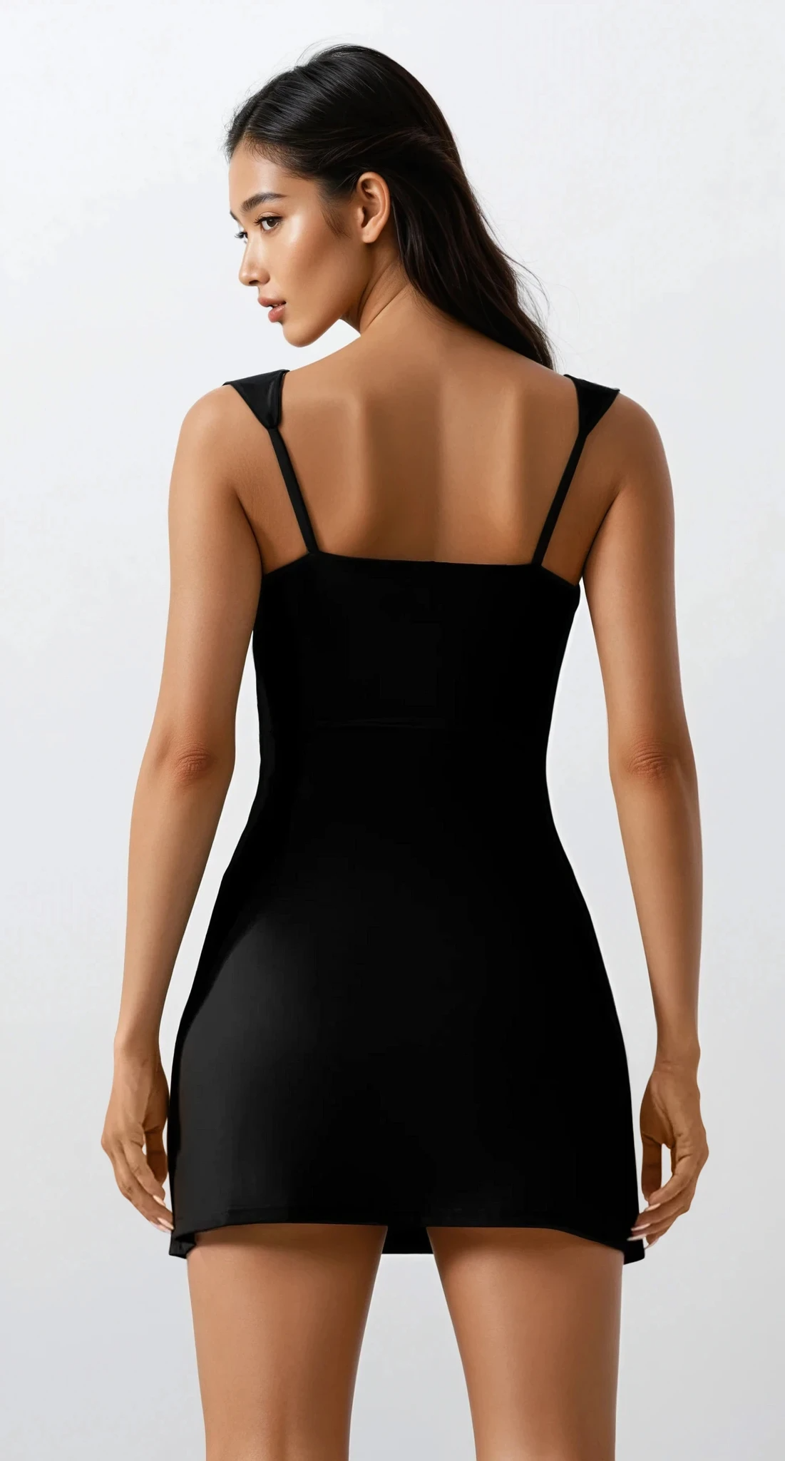 Triumph Square neck slit tennis dress with leg slit and solid pattern