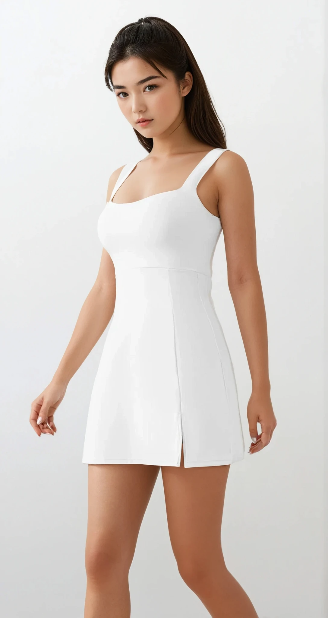 Triumph Square neck slit tennis dress with leg slit and mini length