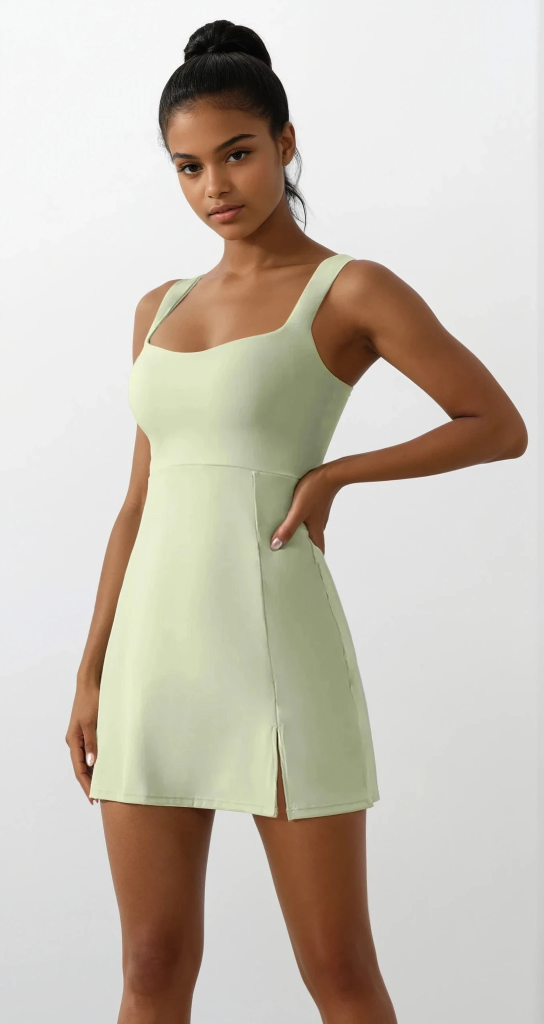Triumph Square neck slit tennis dress with leg slit and mini length