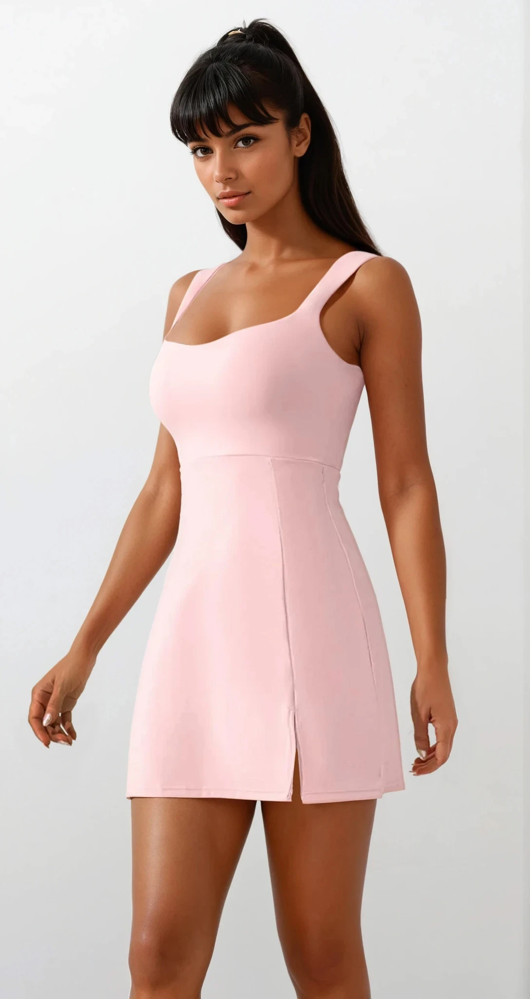 Triumph Square neck slit tennis dress with leg slit and mini length