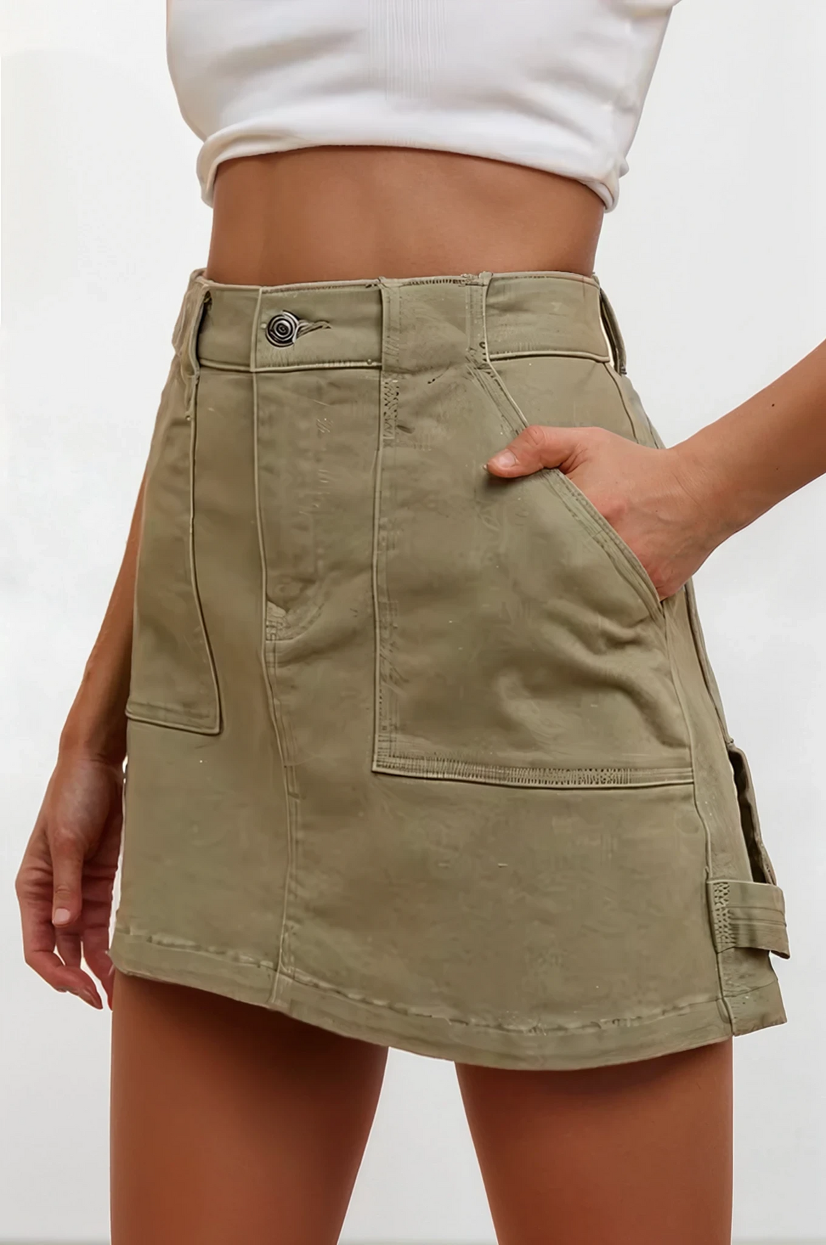 utilitarian high-waist cargo denim mini skirt with pockets
