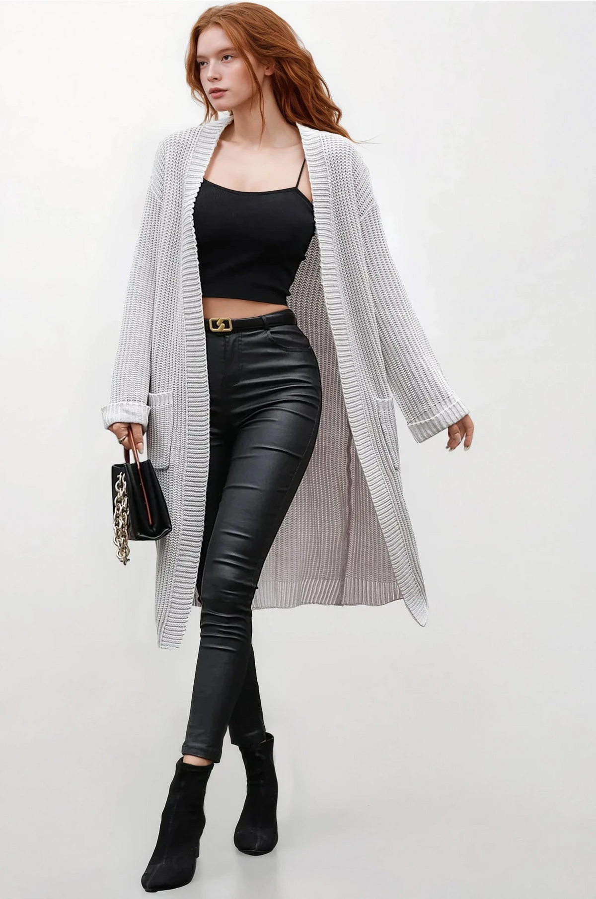 Vogue open front cardigan with pockets and dropped shoulders