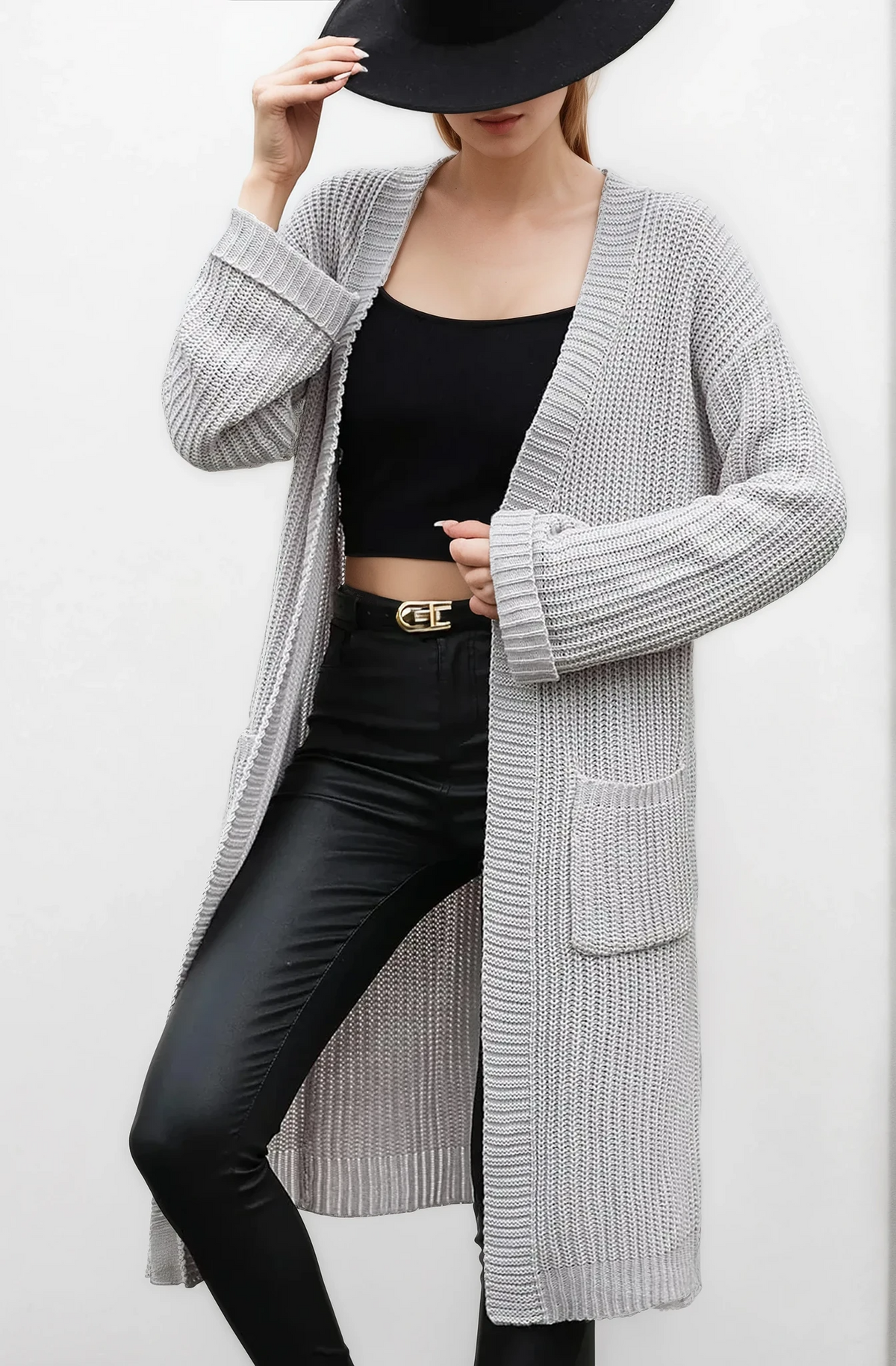 Vogue open front cardigan with pockets and dropped shoulders