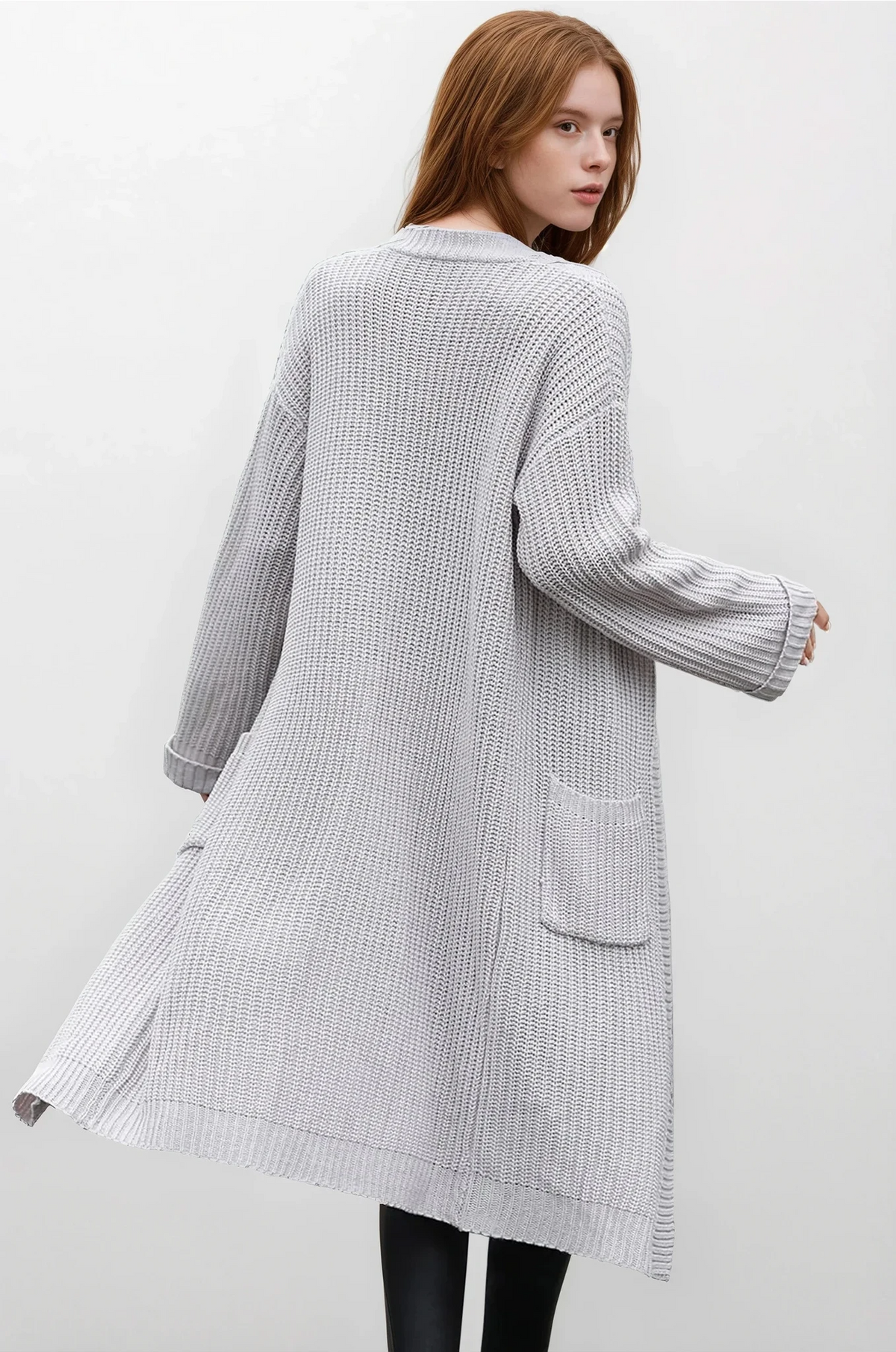 Vogue open front cardigan with pockets and dropped shoulders