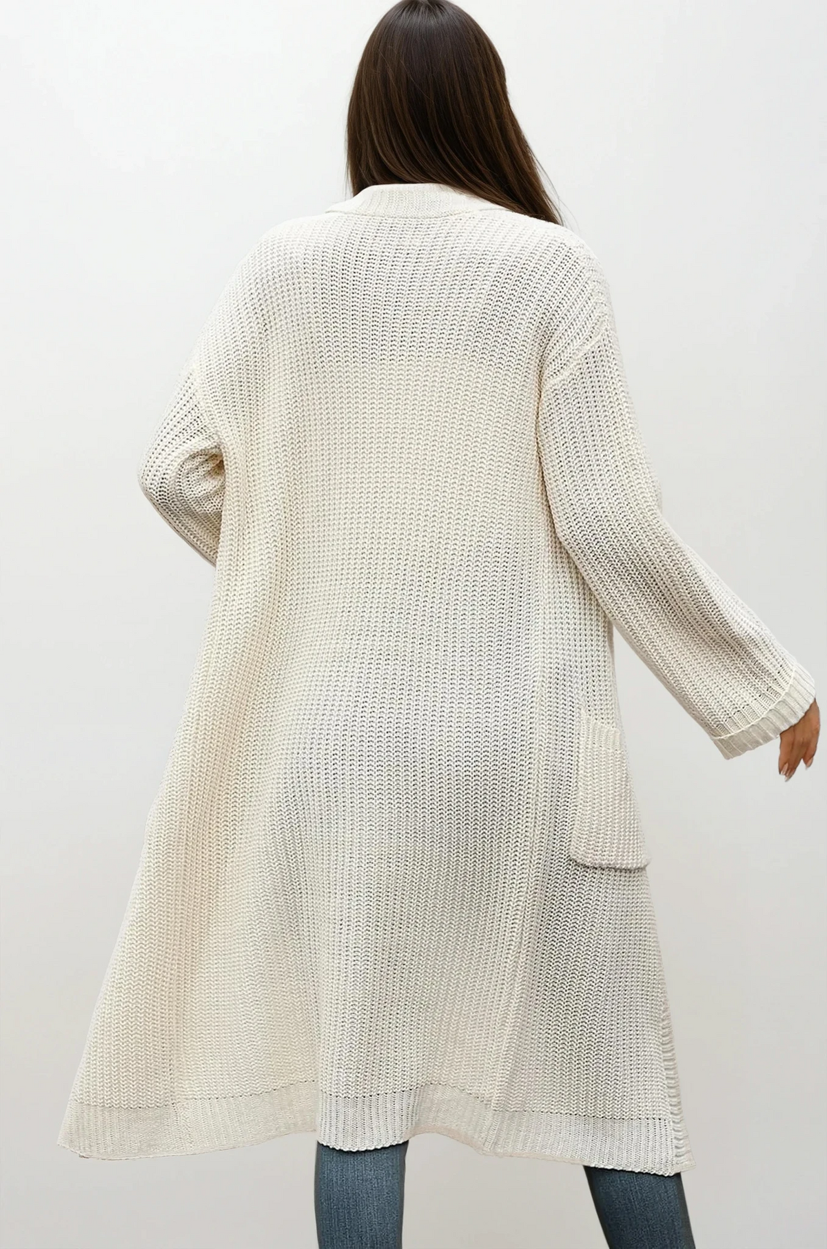 Vogue open front cardigan with pockets and dropped shoulders