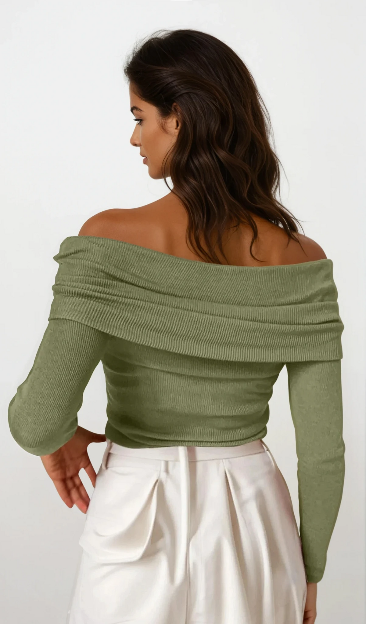Weightless off-shoulder long sleeve sweater in solid pattern