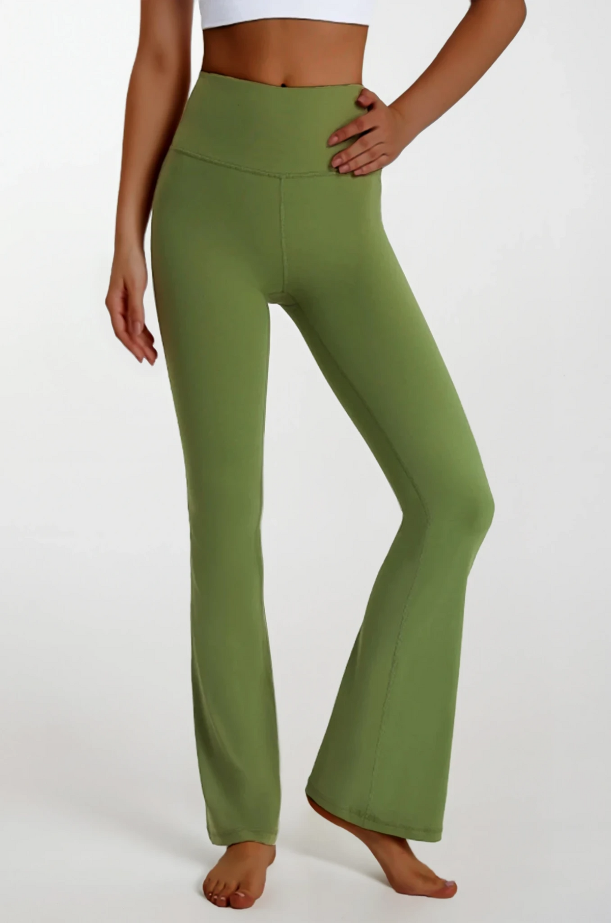 Black zen flare high-waist yoga pants with stretchy fabric