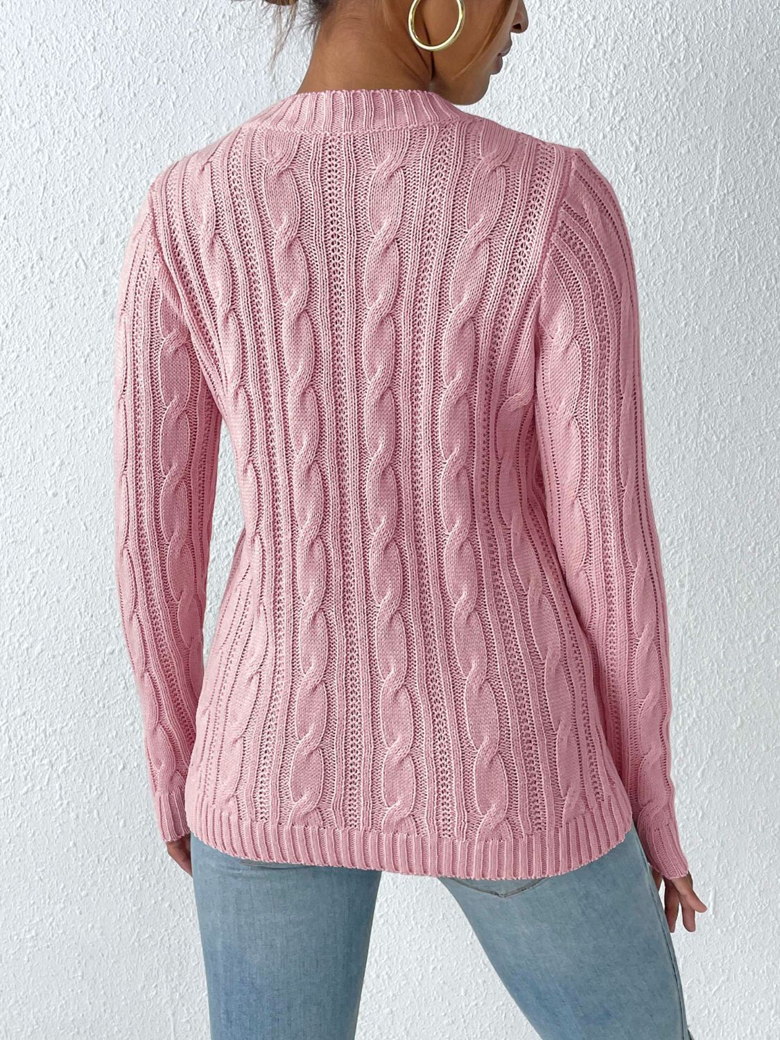 Clear Cable-Knit Crew Neck Sweater