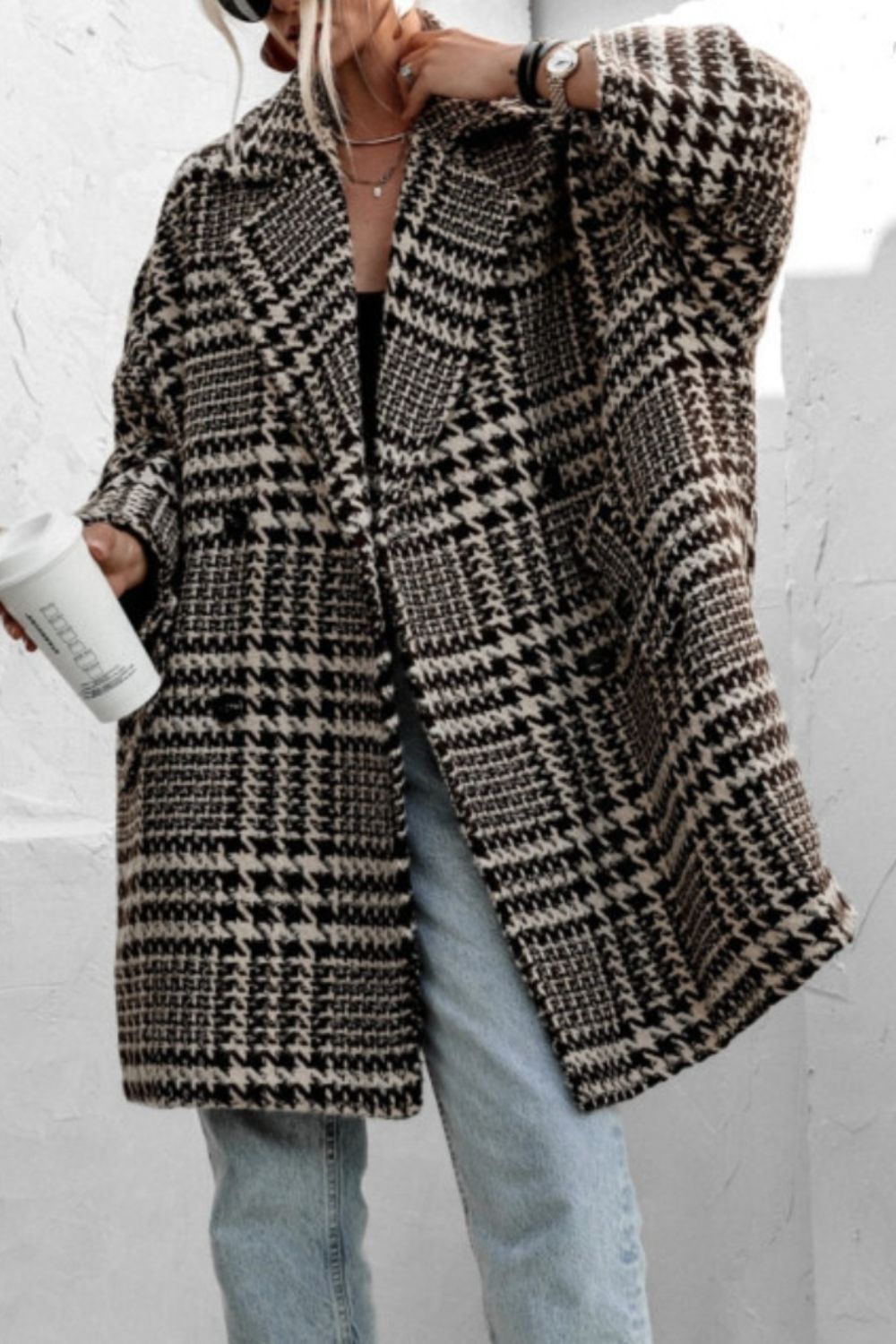 Houndstooth Collared Peacoat