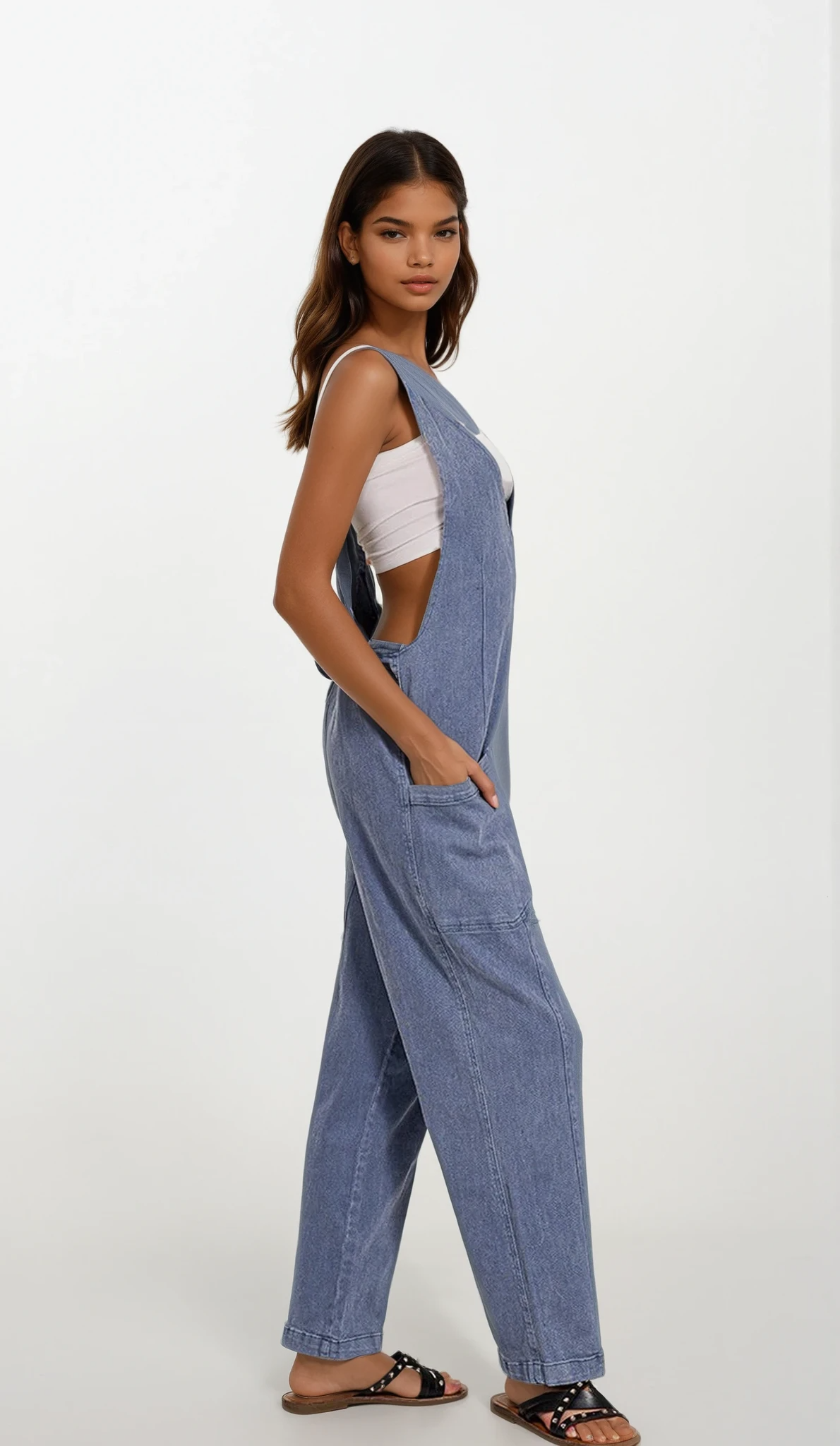 Denim V-Neck Jumpsuit
