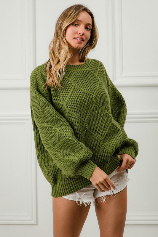 Jewel Cable Knit Crew Neck Sweater